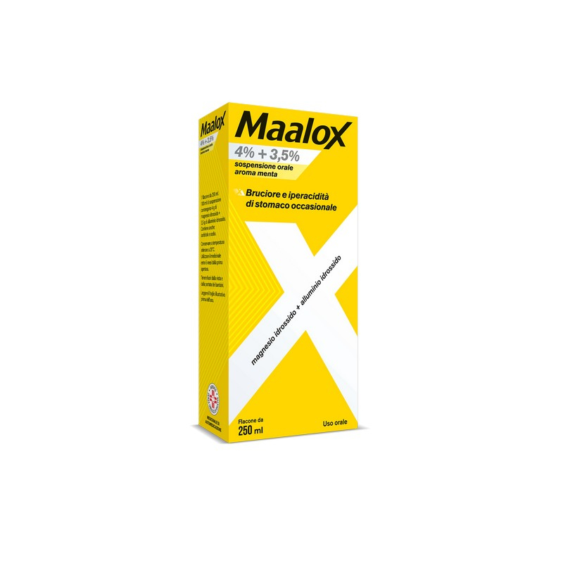 Maalox 400+400 sospensione orale, contro acidità di stomaco occasionale, 250 ml Maalox 400+400 sospensione orale, contro acidità di stomaco occasionale, 250 ml