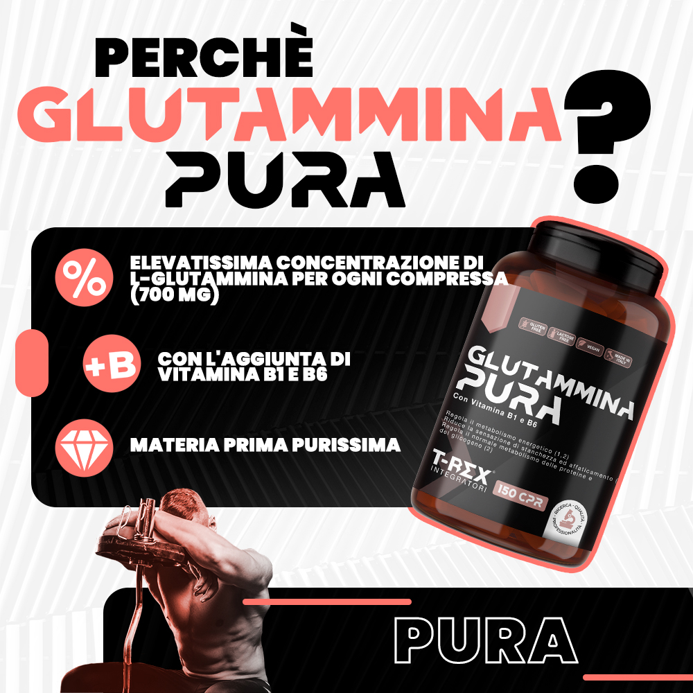 T-Rex Integratori Glutammina Pura 150 Compresse - Integratori Per Sportivi