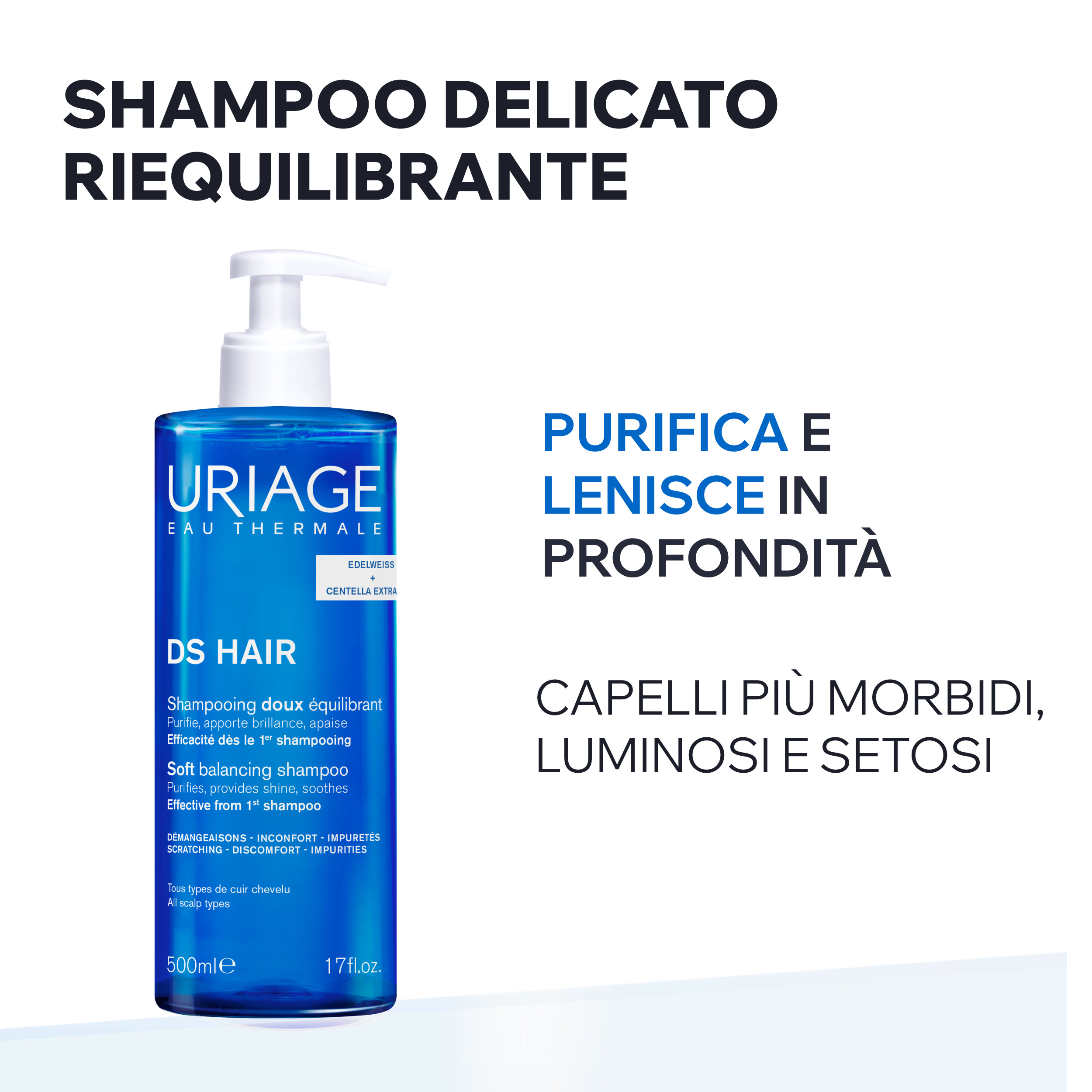 Uriage DS Hair - Shampoo Delicato Riequilibrante Per Tutti I Tipi Di Capelli 500 ml