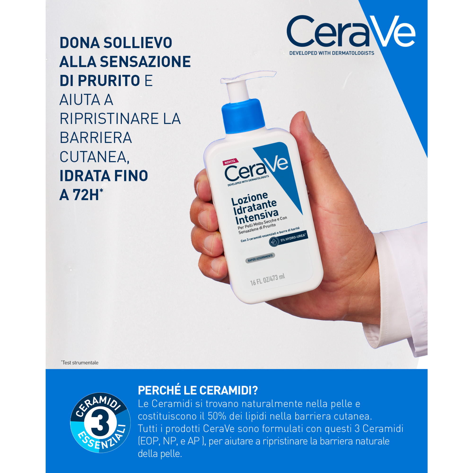 CeraVe Lozione Idratante Intensiva per Pelle Secca e Molto Secca con Sensazione di Prurito, con Hydro-Urea e Burro di Karité, idrata intensamente la pelle e da sollievo immediato alla sensazione di prurito, 473 ml