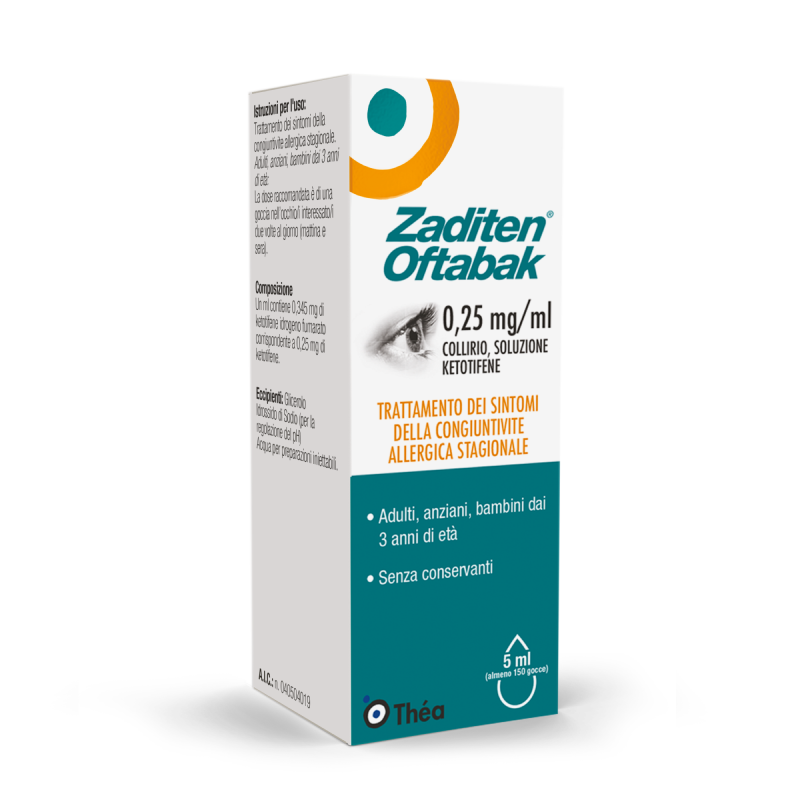 Zaditen Oftabak Collirio 0,25 mg/ml Ketotifene Flacone 5 mL Zaditen Oftabak Collirio 0,25 mg/ml Ketotifene Flacone 5 mL