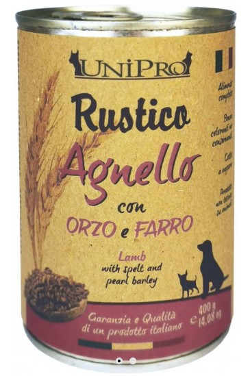 UNIPRO CANE RUSTICO AGNELLO ORZO FARRO 400GR (lattina)