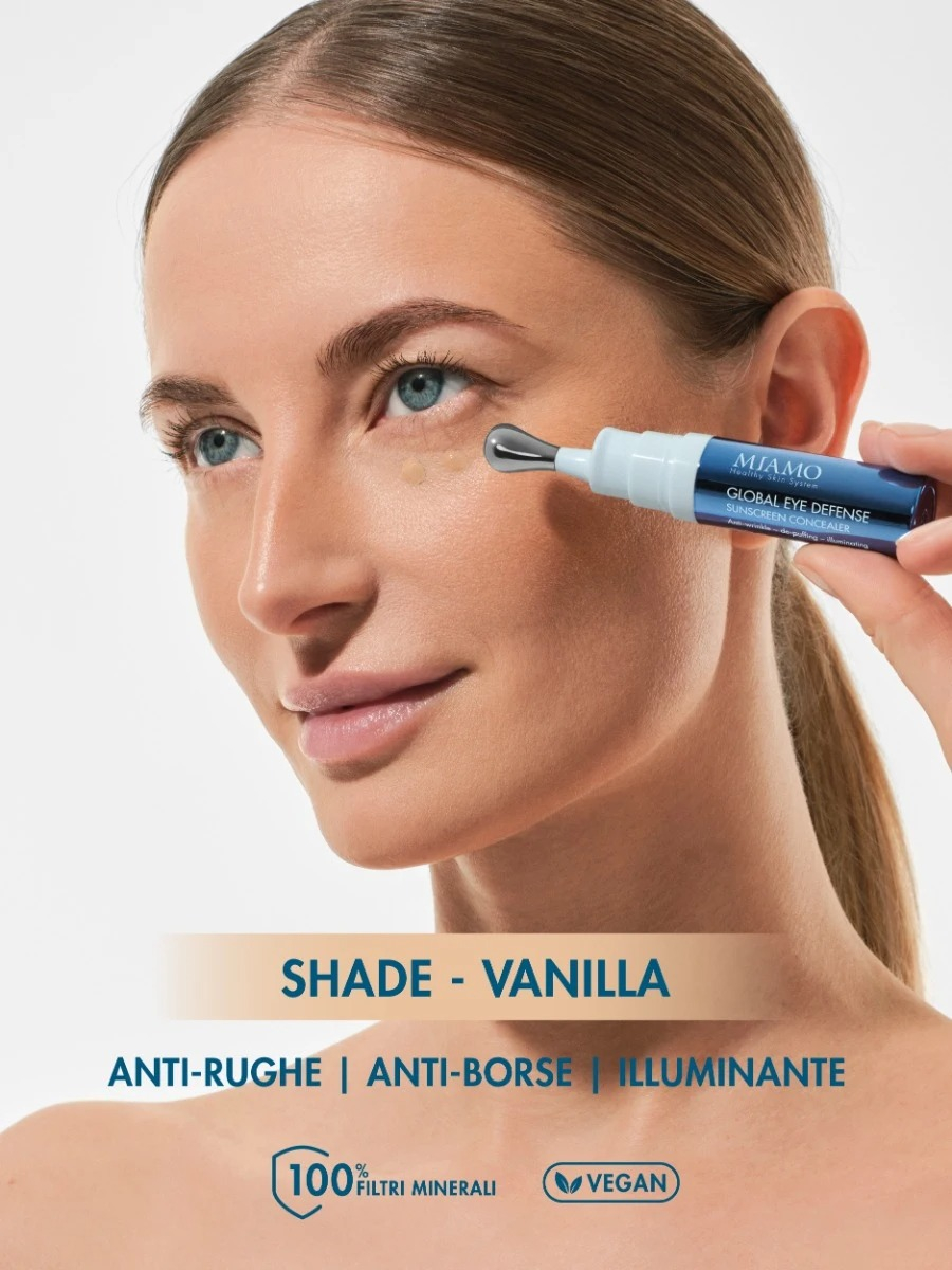 Miamo Global Eye Defence Sunscreen Concealer Correttore Contorno Occhi Anti-Rughe Anti-Borse Illuminante SPF 30 Colore VANILLA, 7.5ml