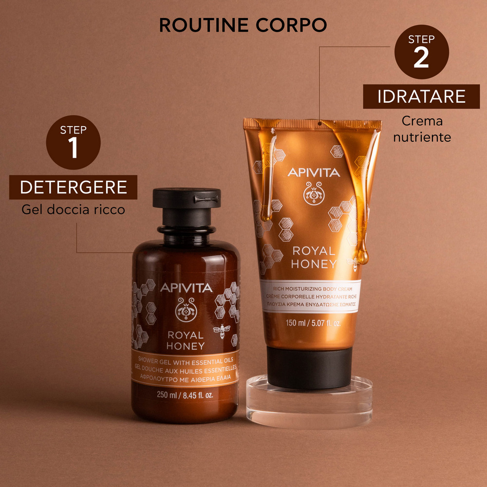 Apivita Royal Honey - Gel Doccia Detergente Con Miele E Oli Essenziali Per Pelle Secca 250 ml