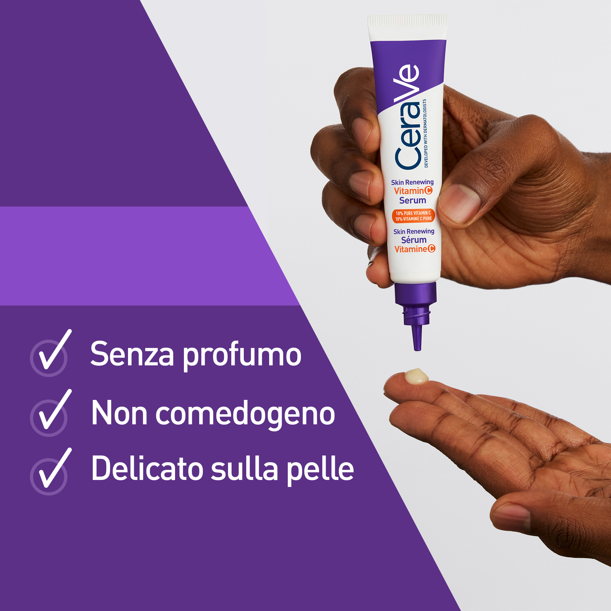 CeraVe Skin Renewing Siero Vitamina C, Con 10% Vitamina C Pura, 3 Ceramidi Essenziali, Acido Ialuronico e Vitamina B5, Per i Primi Segni dell'Età, 30 ml