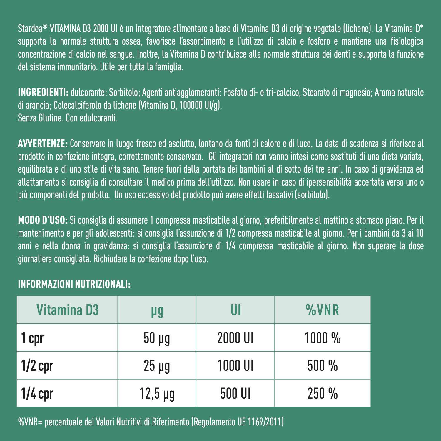 STARDEA VITAMINA D3 VEGETALE 2000 UI Compresse masticabili - INTEGRATORE ALIMENTARE 