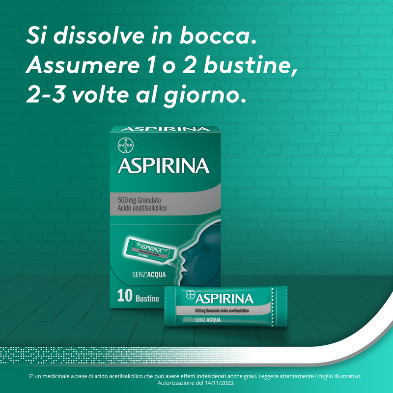 Aspirina in Granuli Senza Acqua, Antidolorifico e Antinfiammatorio contro Mal di Testa, Dolore e Infiammazione, Aroma Cola, 10 Buste orosolubili Aspirina in Granuli Senza Acqua, Antidolorifico e Antinfiammatorio contro Mal di Testa, Dolore e Infiammazione, Aroma Cola, 10 Buste orosolubili