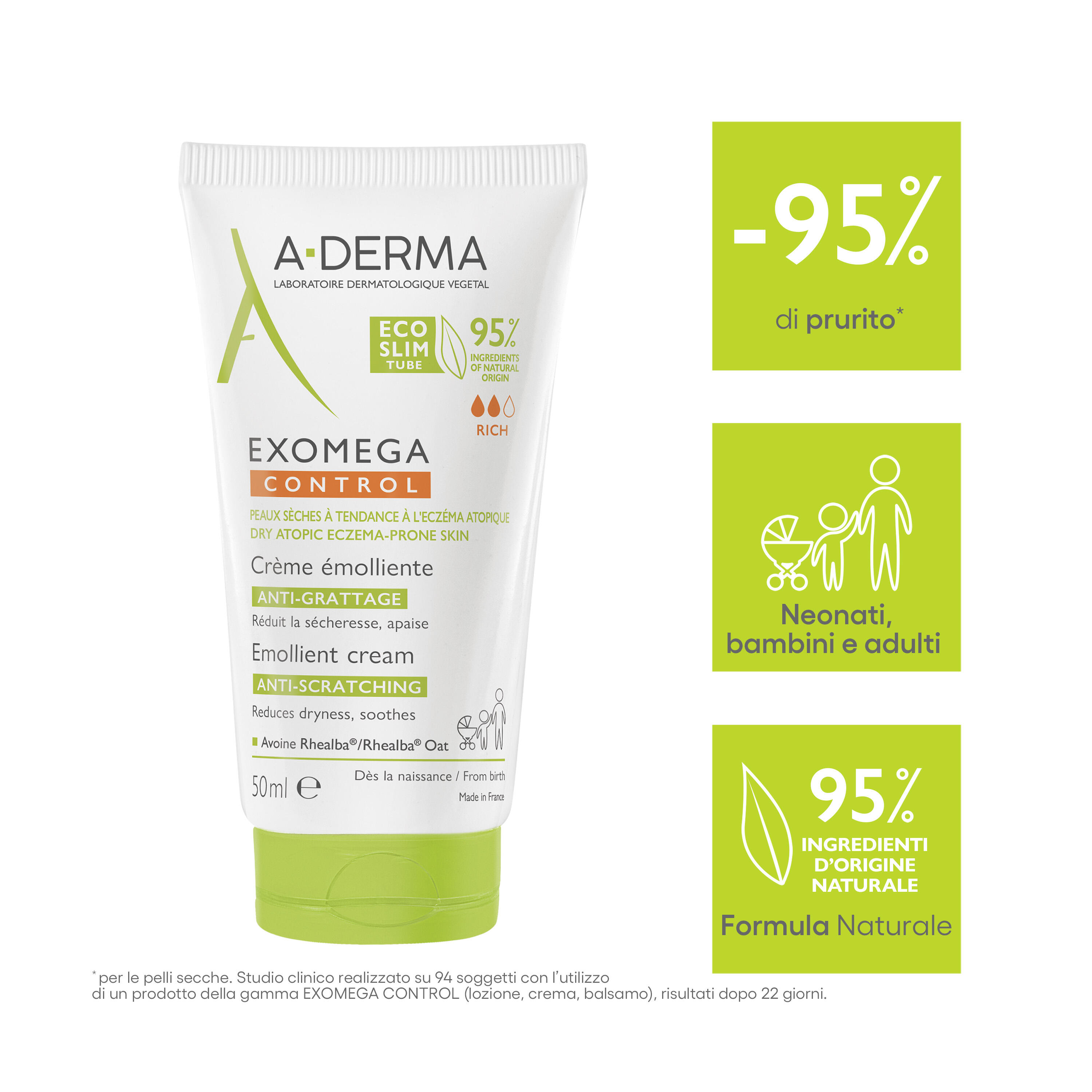 A-Derma Exomega Control - Crema Emolliente Anti-Grattage Per Pelle Secca A Tendenza Atopica 50 ml