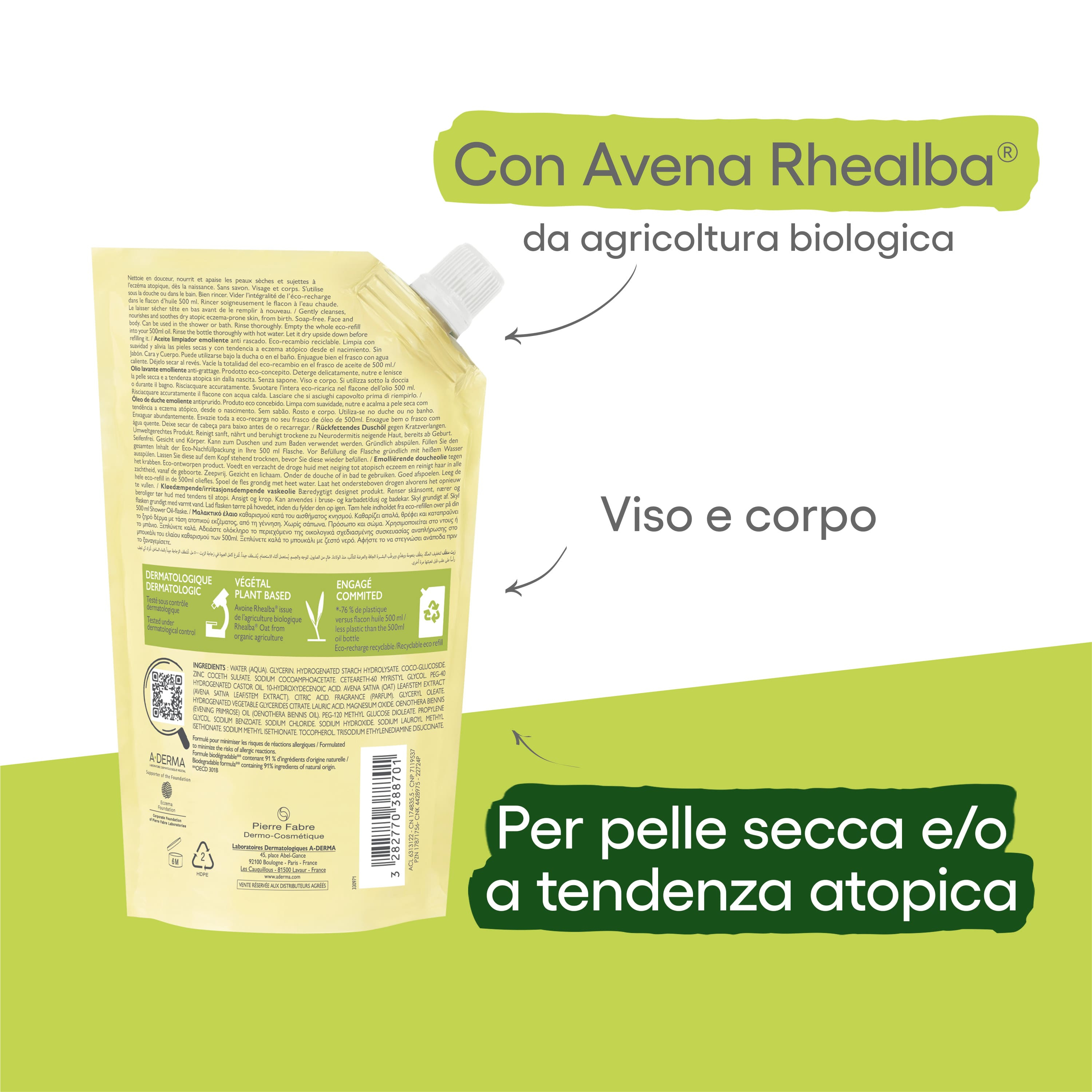 A-DERMA EXOMEGA CONTROL Olio Lavante Emolliente 500 ML Ricarica A-DERMA EXOMEGA CONTROL Olio Lavante Emolliente 500 ML Ricarica