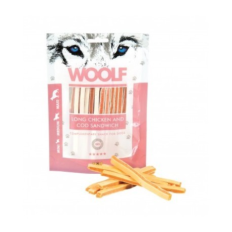MAST WOOLF CANE SNACK MINI/MEDIUM/MAXI SANDWICH POLLO MERLUZZO 100GR