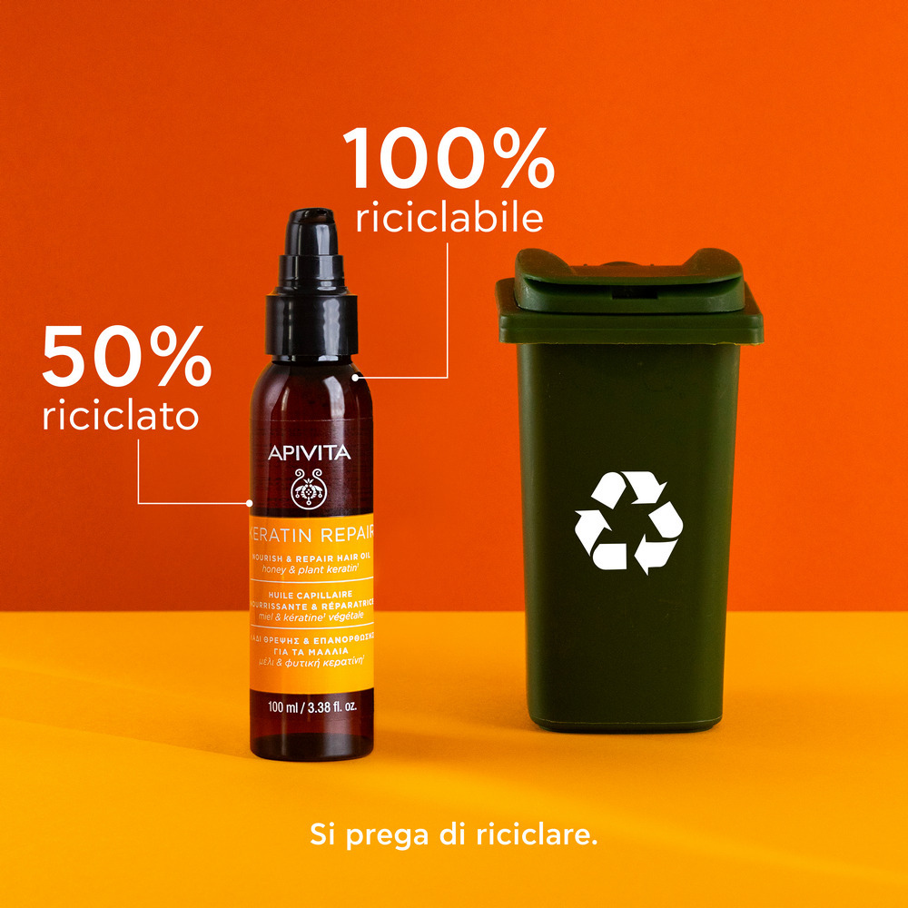 Apivita Keratin Repair - Olio Termoprotettore, Riparatoratore E Anti-Crespo Per Capelli Danneggiati 100 ml