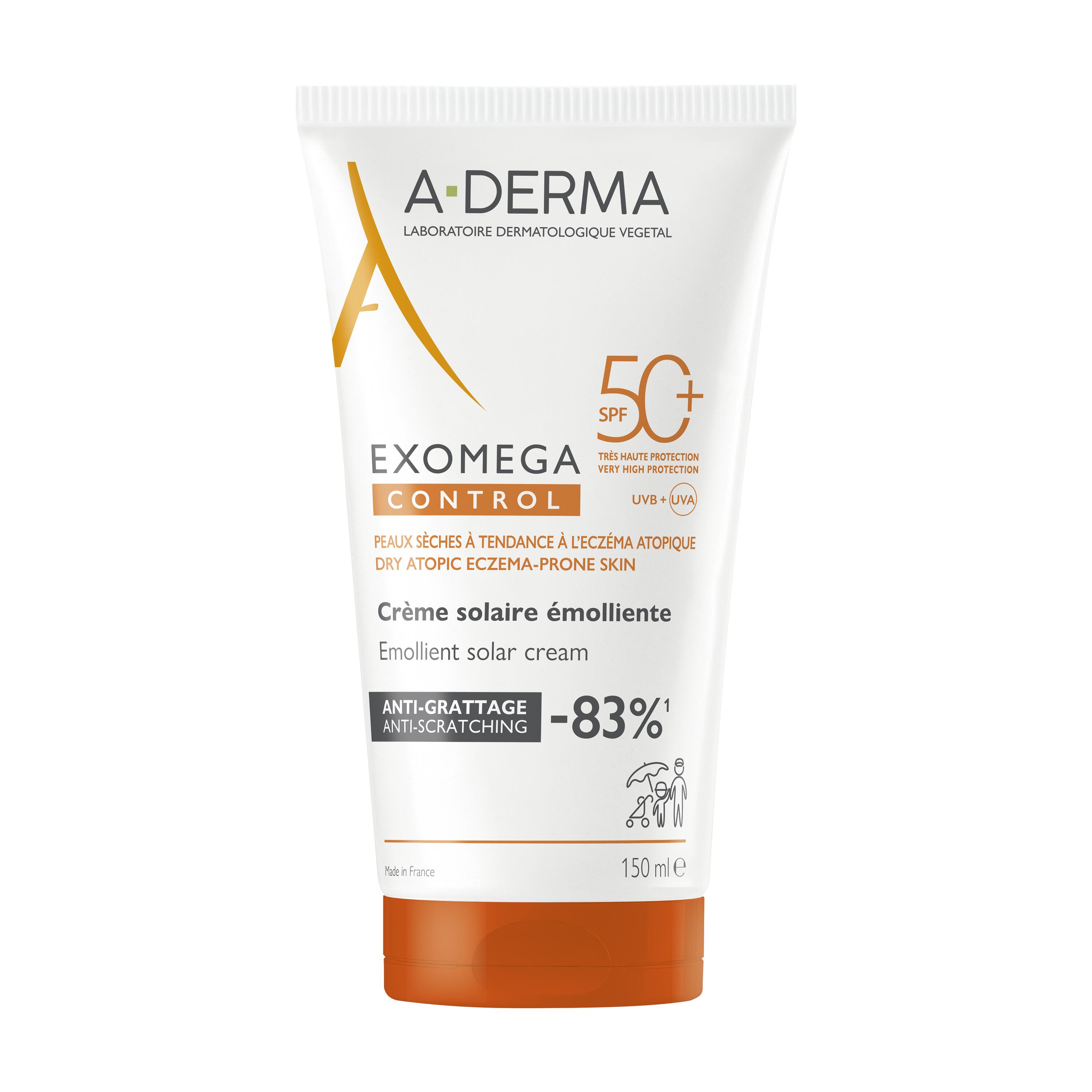A-Derma - Exomega Control - Crema Solare Emolliente SPF50+ Viso E Corpo 150 ml