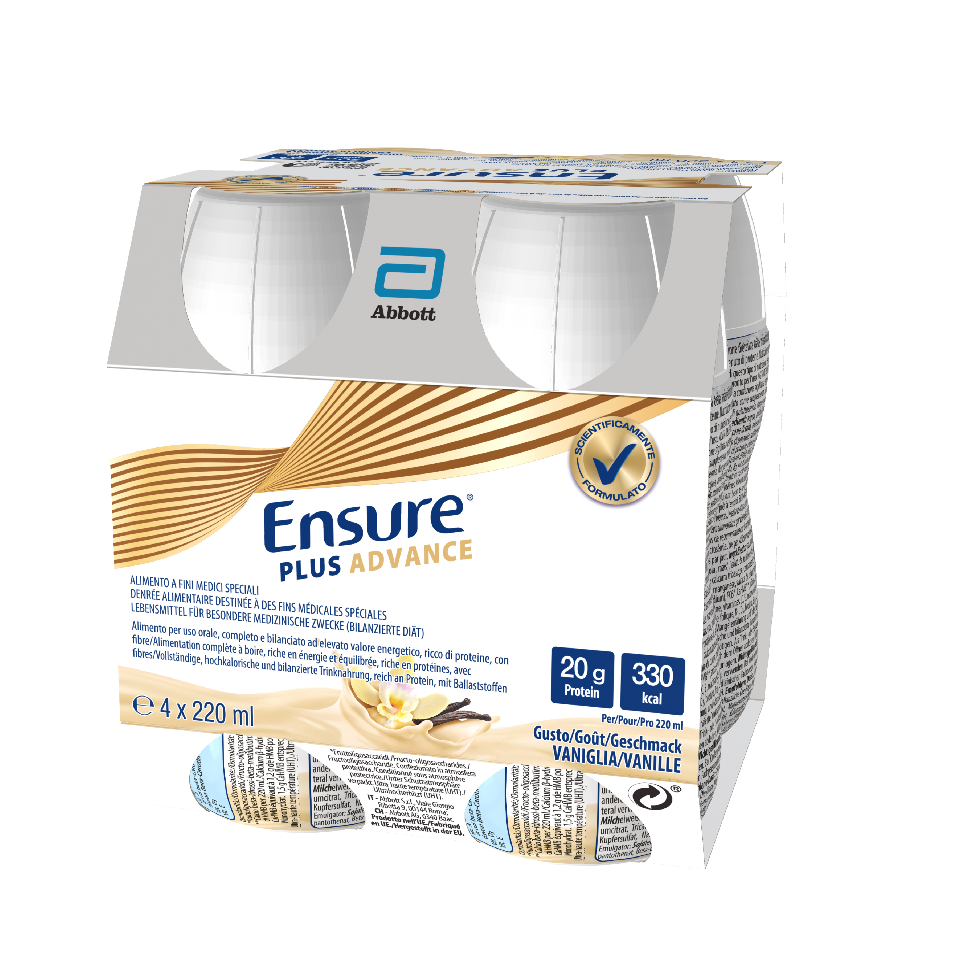 Ensure Plus Advance Alimento a Fini Medici Speciali Iperproteico ed Ipercalorico Vaniglia 4x220ml