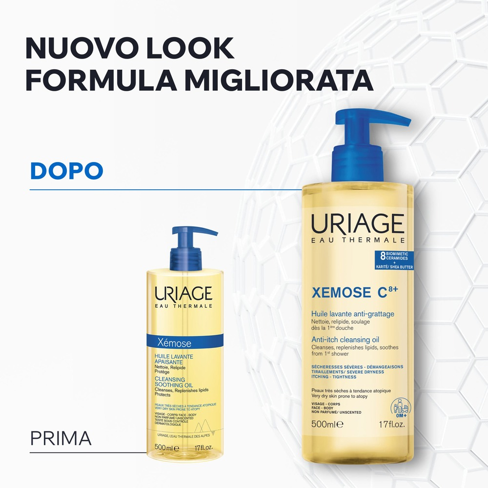 Uriage Xémose Olio Lavante Lenitivo Corpo Doccia e Bagno per pelle secca, a tendenza atopica di viso e corpo che lenisce per un comfort a lunga durata 500 ml