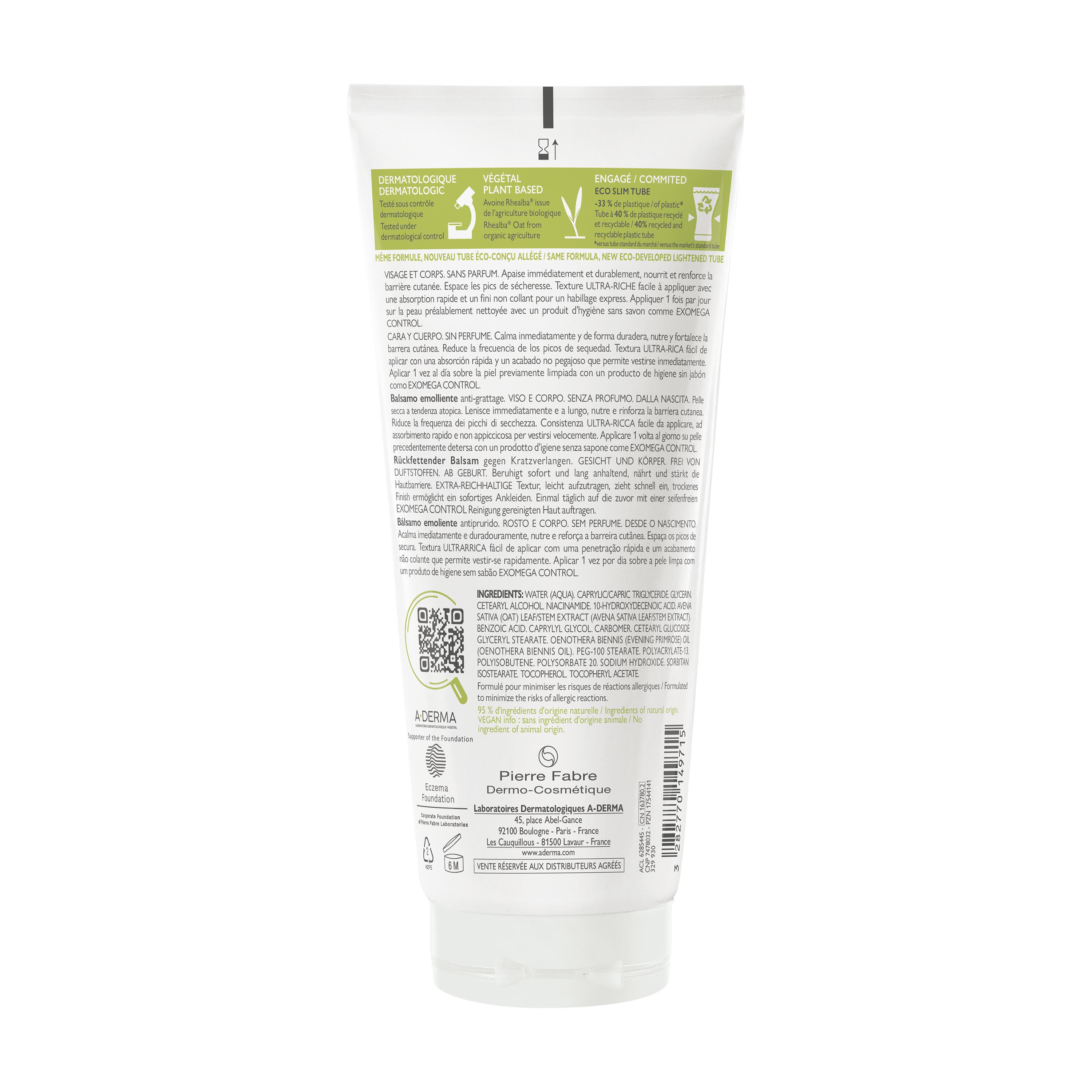 A-Derma Exomega Control - Balsamo Emolliente Anti-Grattage 200 ml