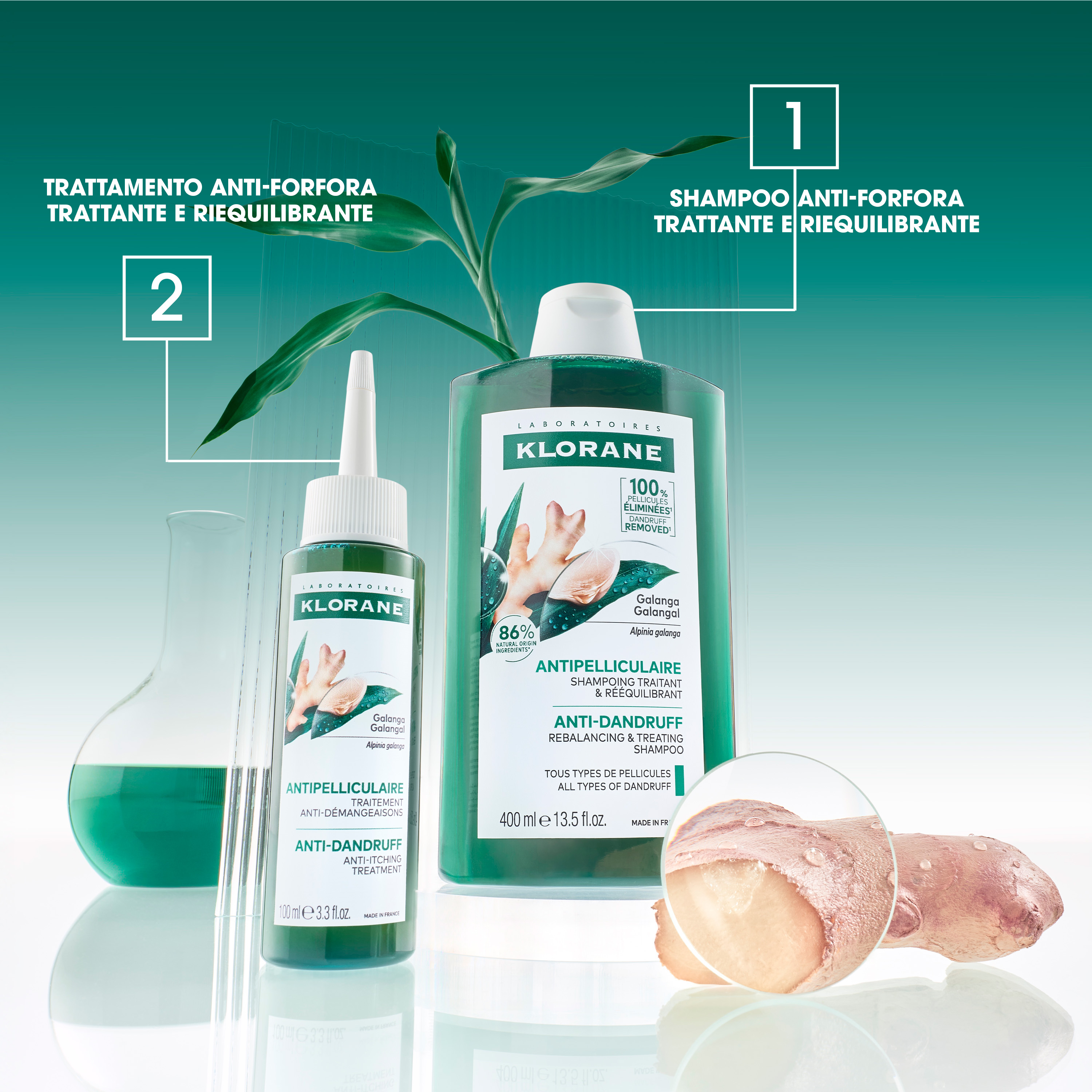 Klorane Anti-Forfora Trattamento contro la sensazione di prurito alla Galanga , forfora secca e grassa, 100 ml 