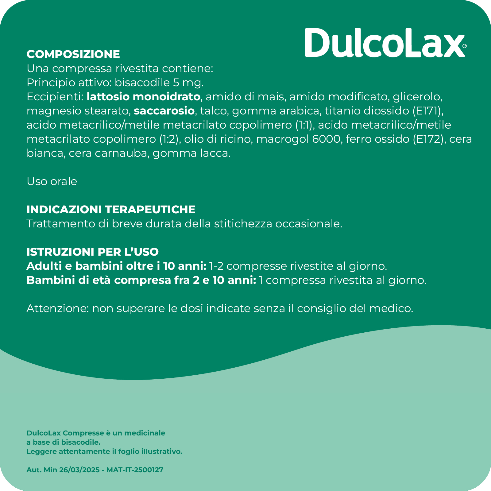 Dulcolax 5 mg 20 Compresse Rivestite - Lassativo In Caso Di Stitichezza Occasionale 