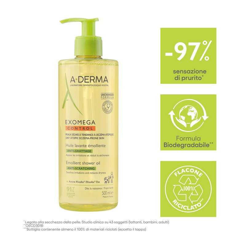 A-DERMA EXOMEGA CONTROL OLIO LAVANTE EMOLLIENTE ANTI-GRATTAGE 500 ml