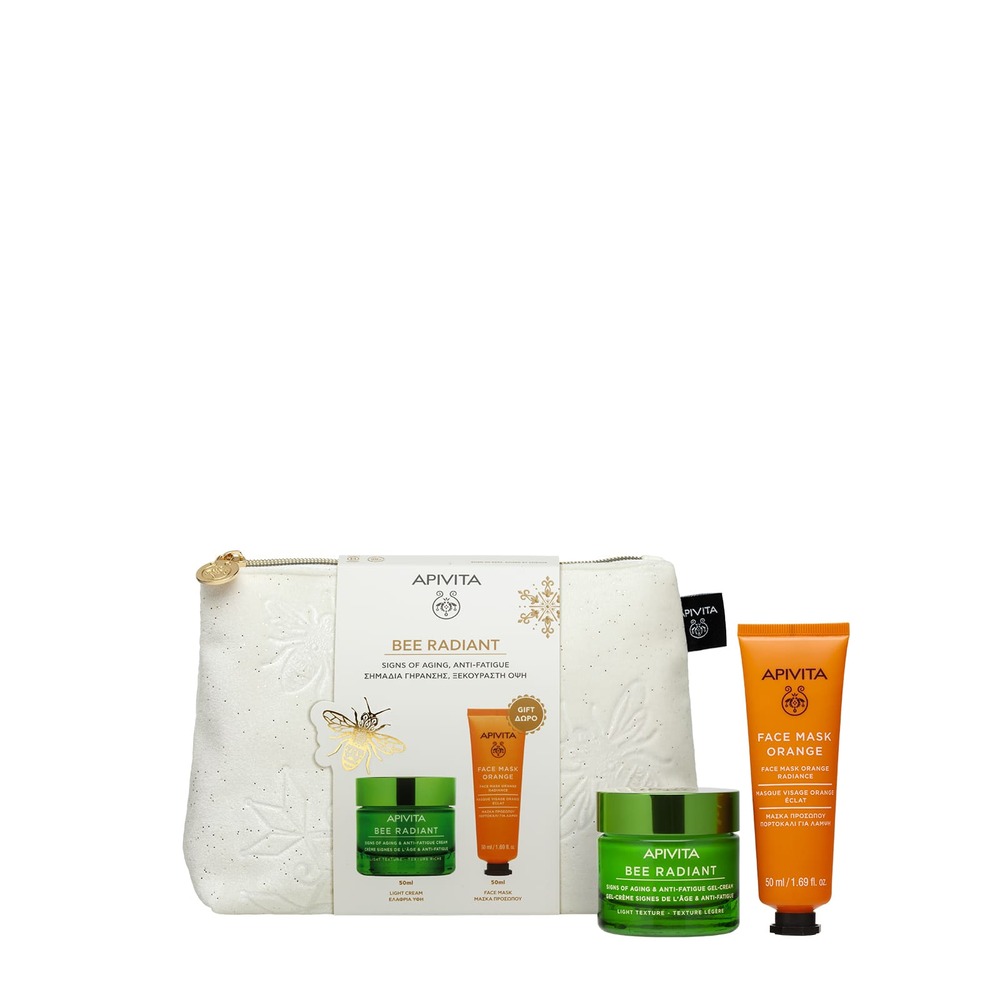 Apivita Bee Radiant Cofanetto Regalo - Crema-Gel Leggera Anti-Età 50 ml + Maschera Viso All'Arancia 50 ml