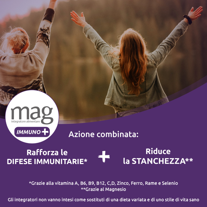 Mag Immuno+ Difese Immunitarie , Integratore Alimentare con Vitamine e Minerali per Supportare le Difese Immunitarie, con Magnesio Contro Stanchezza e Affaticamento Mag Immuno+ Difese Immunitarie , Integratore Alimentare con Vitamine e Minerali per Supportare le Difese Immunitarie, con Magnesio Contro Stanchezza e Affaticamento