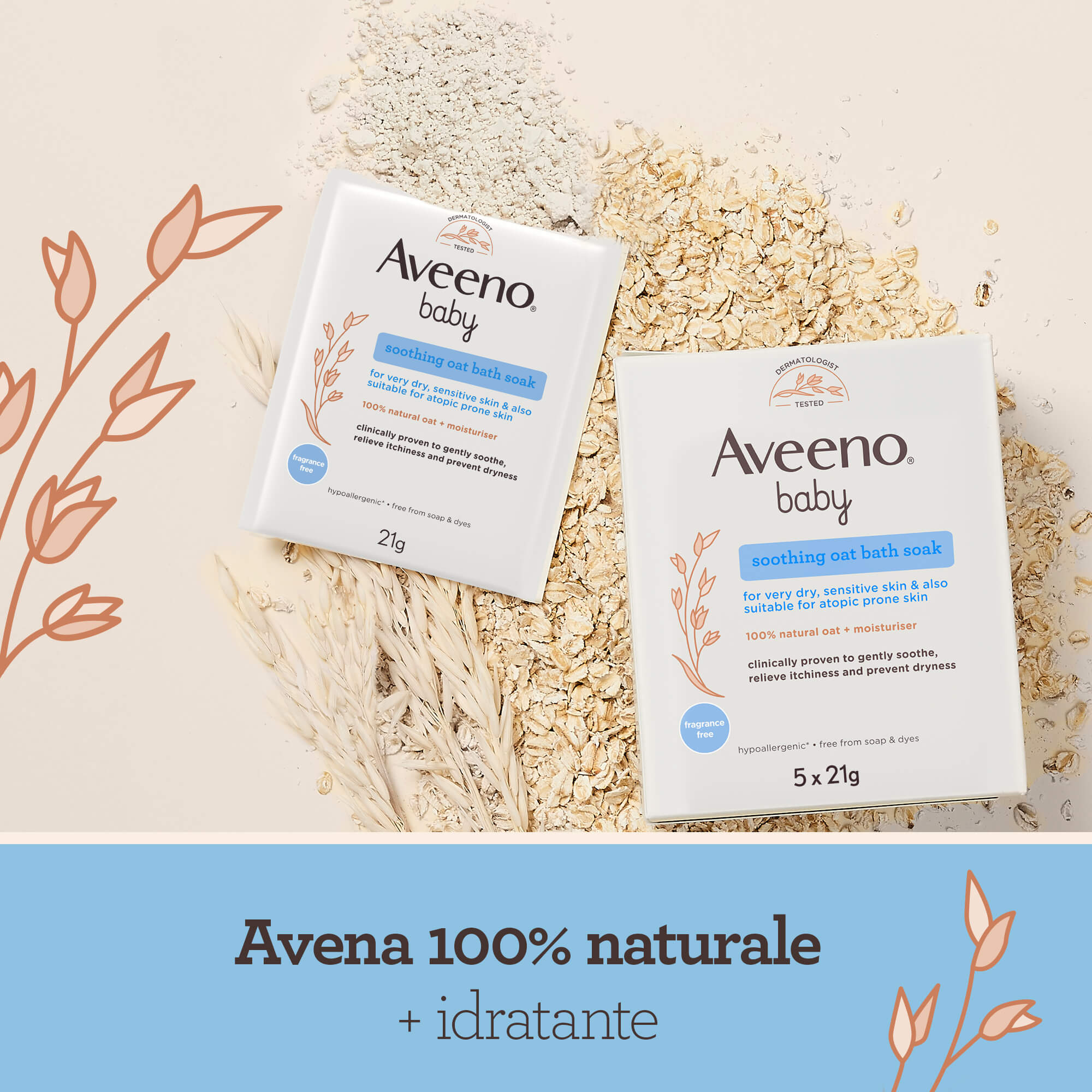 Aveeno Baby Sacchetti per Bagnetto Lenitivo all'Avena, per Pelli Delicate e Sensibili, 5 Sacchetti da 21 g Aveeno Baby Sacchetti per Bagnetto Lenitivo all'Avena, per Pelli Delicate e Sensibili, 5 Sacchetti da 21 g