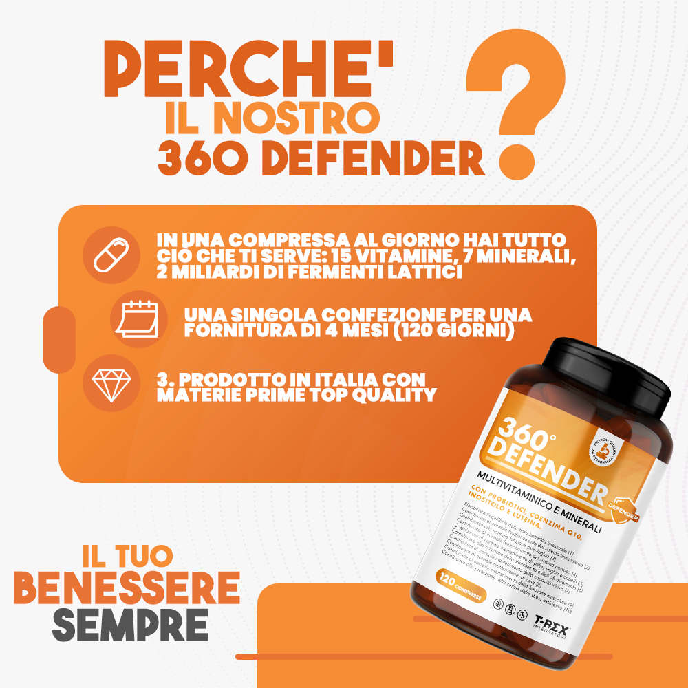 T-Rex Integratori 360° Defender 120 Compresse - Integratore Di Vitamine E Minerali