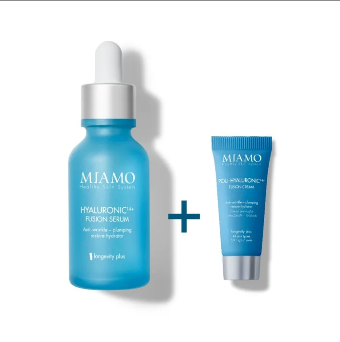Miamo Hyaluron 14+ Fusion Serum Siero 30ml + Poly-Hyaluronic 14+ Fusion Cream Crema Viso - (Bundle)