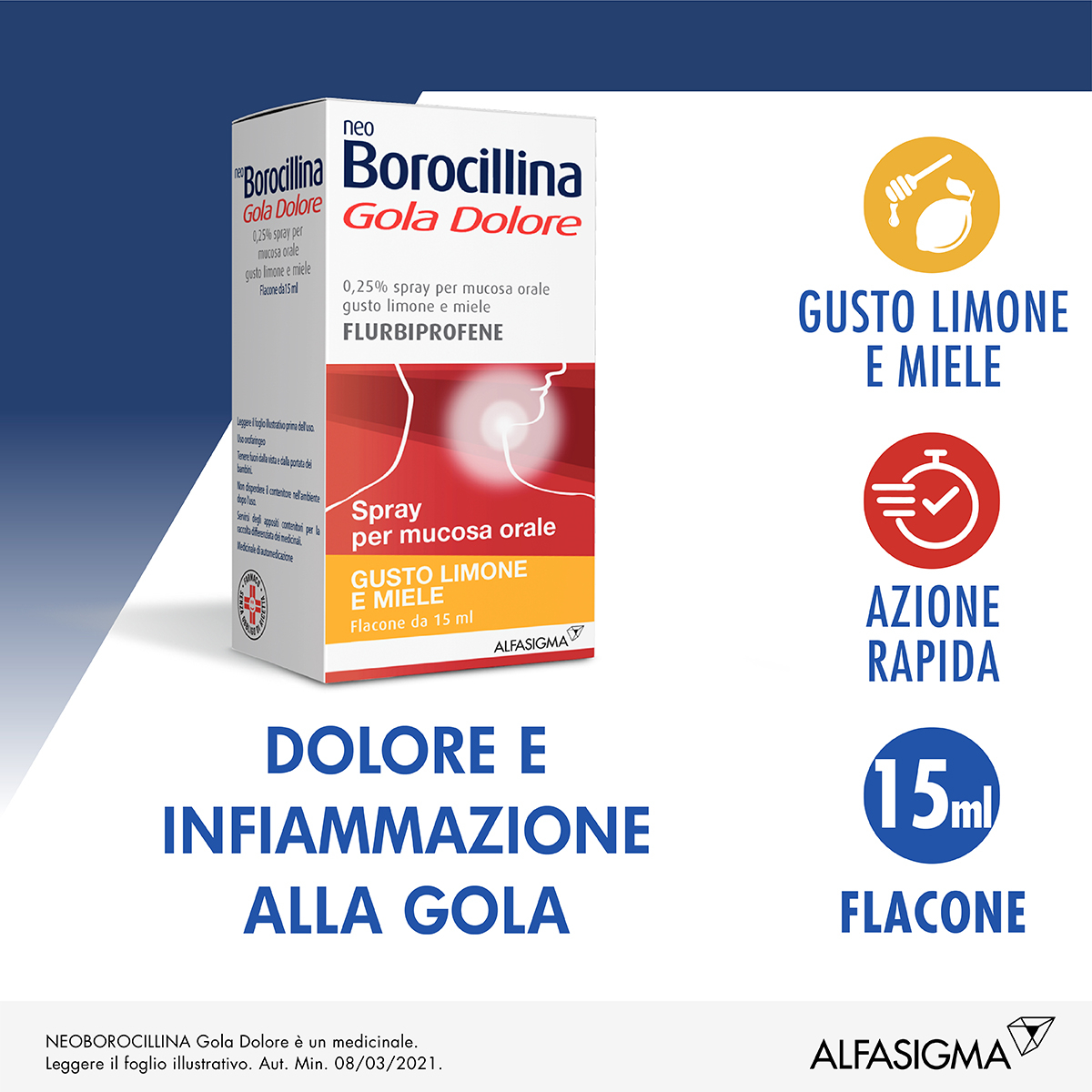 Neo Borocillina Gola Dolore Spray 0,25% Limone & Miele 15 ml Neo Borocillina Gola Dolore Spray 0,25% Limone & Miele 15 ml