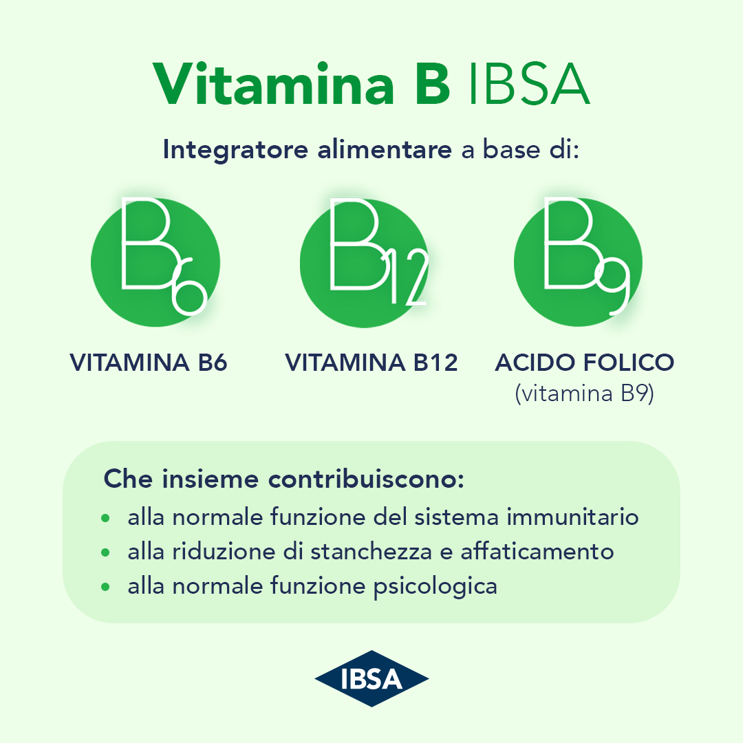 VITAMINA B IBSA - Integratore alimentare a base di vitamina B6, B12 e acido folico contro stanchezza e affaticamento - 30FILM ORALI
