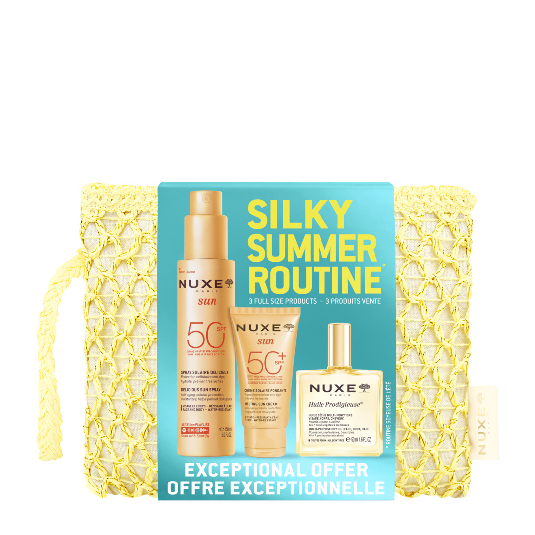 Nuxe - Trousse Silky Summer Routine - Crema SPF50+ Viso 50 ml + Latte Solare SPF50 Viso E Corpo 150 ml + Olio Idratante 50 ml
