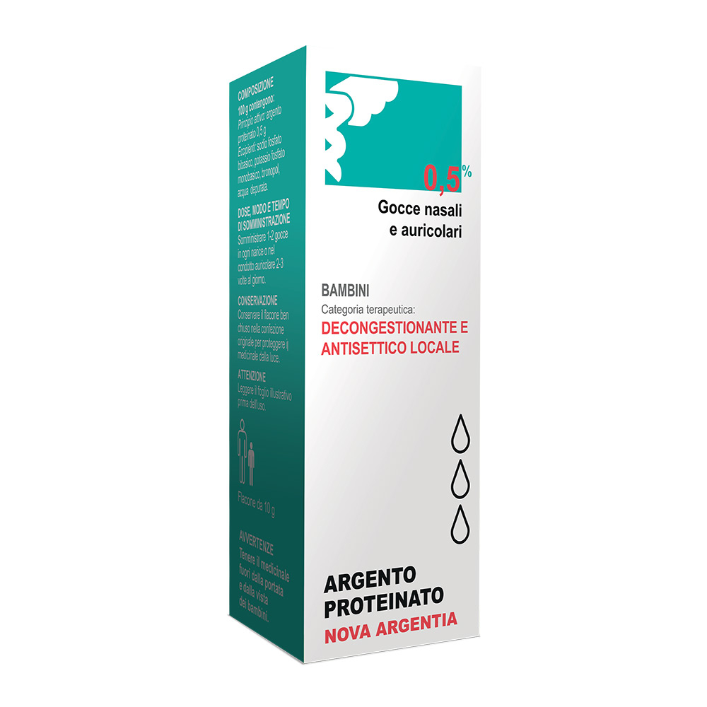 Nova Argentia Argento Proteinato 0,5% Gocce Nasali e Auricolari 10 ml Nova Argentia Argento Proteinato 0,5% Gocce Nasali e Auricolari 10 ml