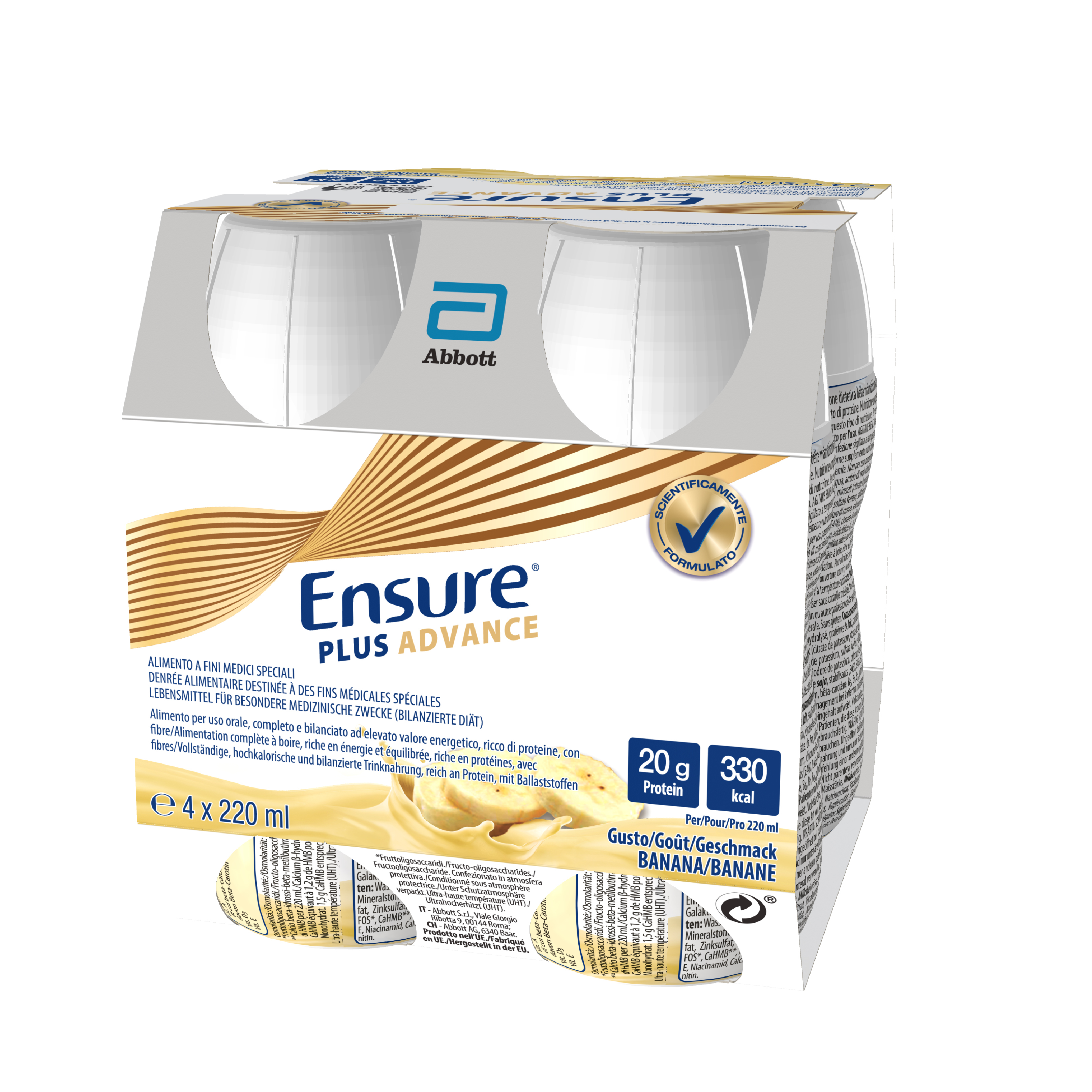 Ensure Plus Advance Alimento a Fini Medici Speciali Iperproteico ed Ipercalorico Banana 4x220ml