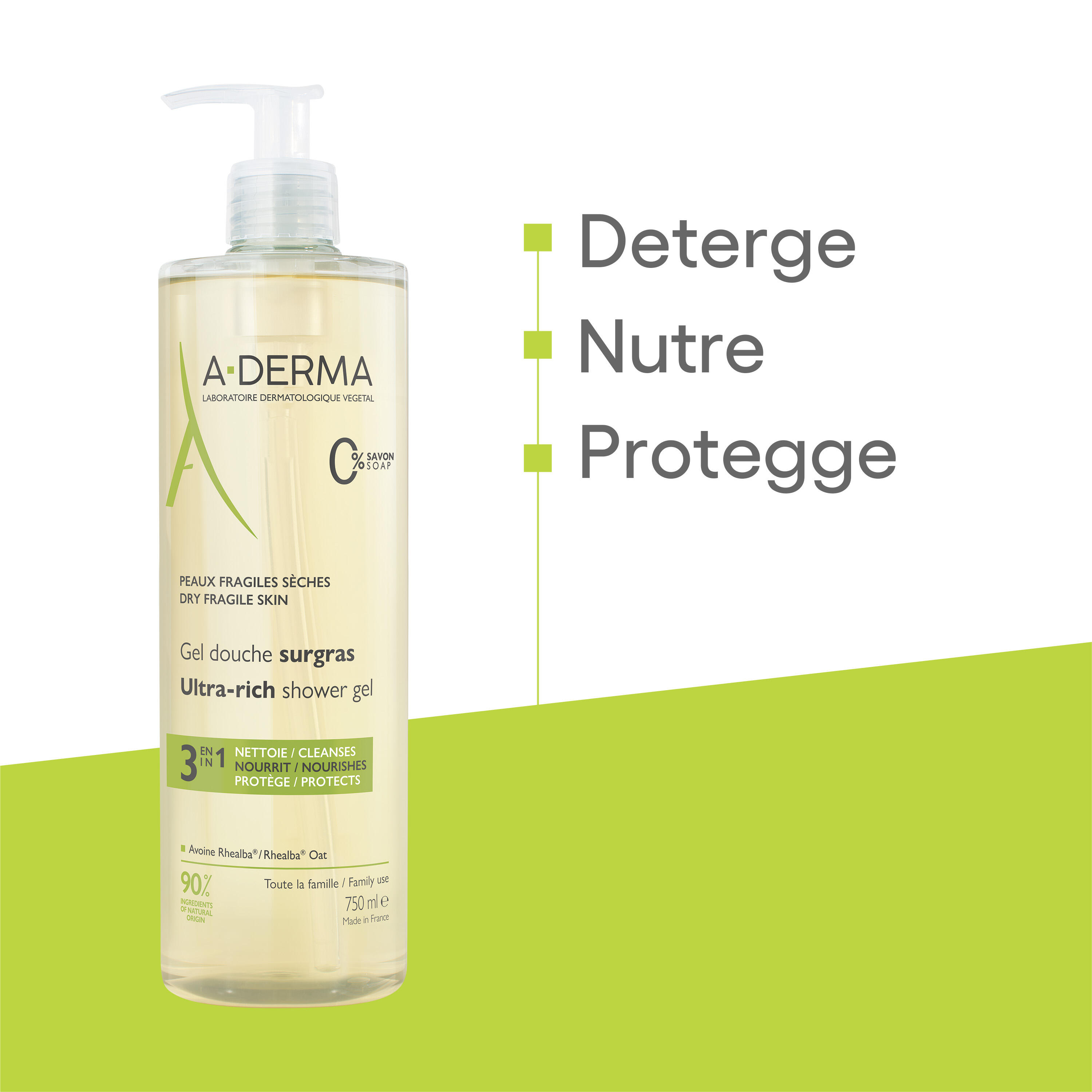 A-Derma Les Indispensables - Gel Doccia Surgras Viso E Corpo Per Pelle Secca E Fragile 750 ml