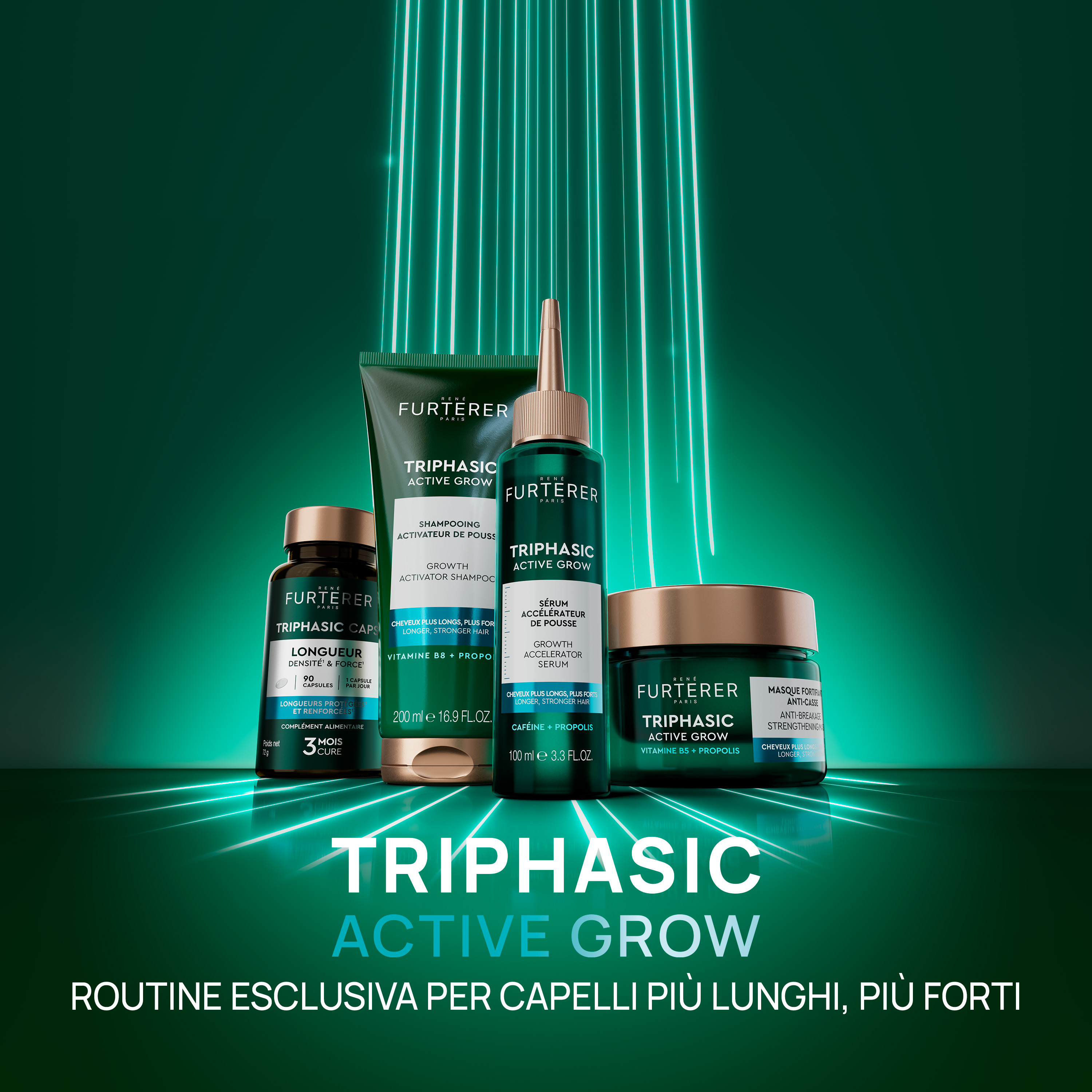 René Furterer Triphasic Active Grow Shampoo attivatore di crescita fisiologica, capelli più lunghi rapidamente, propoli, 200 ml 