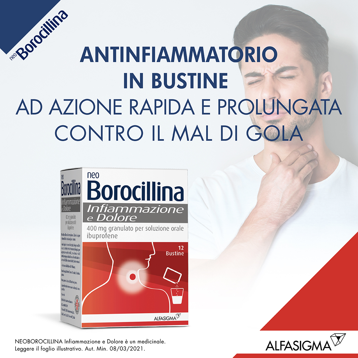 Neo Borocillina Infiammazione e Dolore 400mg Granulato Soluzione Orale 12 Bustine