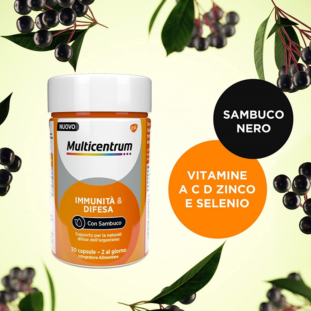Multicentrum Immuno & Difesa con Sambuco Integratore Alimentare Difese Immunitarie Vitamina C 30 cpr Multicentrum Immuno & Difesa con Sambuco Integratore Alimentare Difese Immunitarie Vitamina C 30 cpr