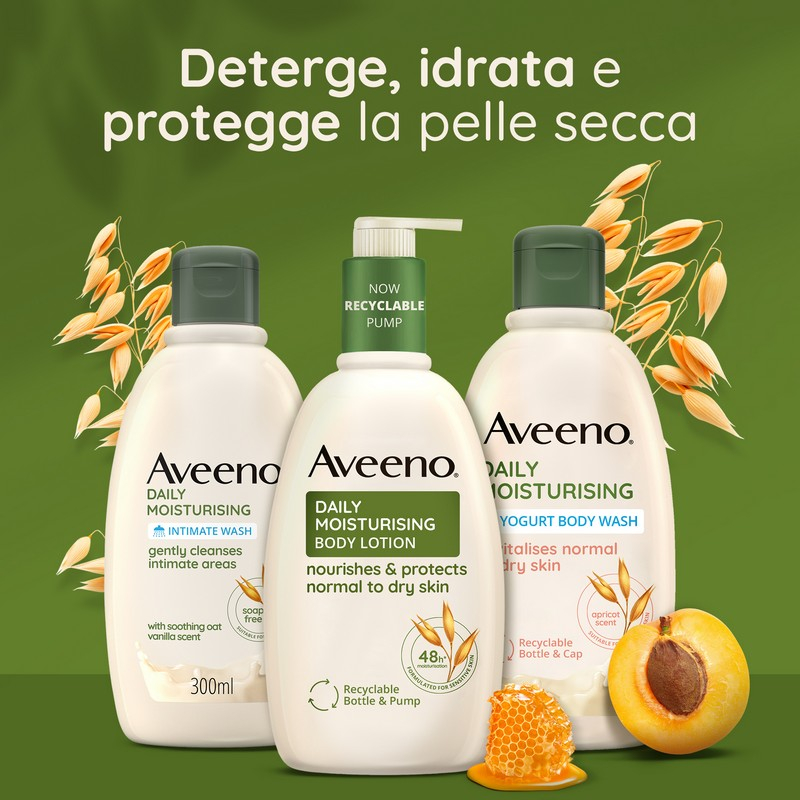 Aveeno, Bagno Doccia allo Yogurt, Dalily Moisturising, Profumo di Miele e Albicocca, da Pelli Normali a Secche, anche Pelli Sensibili, Senza Sapone, 300ml Aveeno, Bagno Doccia allo Yogurt, Dalily Moisturising, Profumo di Miele e Albicocca, da Pelli Normali a Secche, anche Pelli Sensibili, Senza Sapone, 300ml