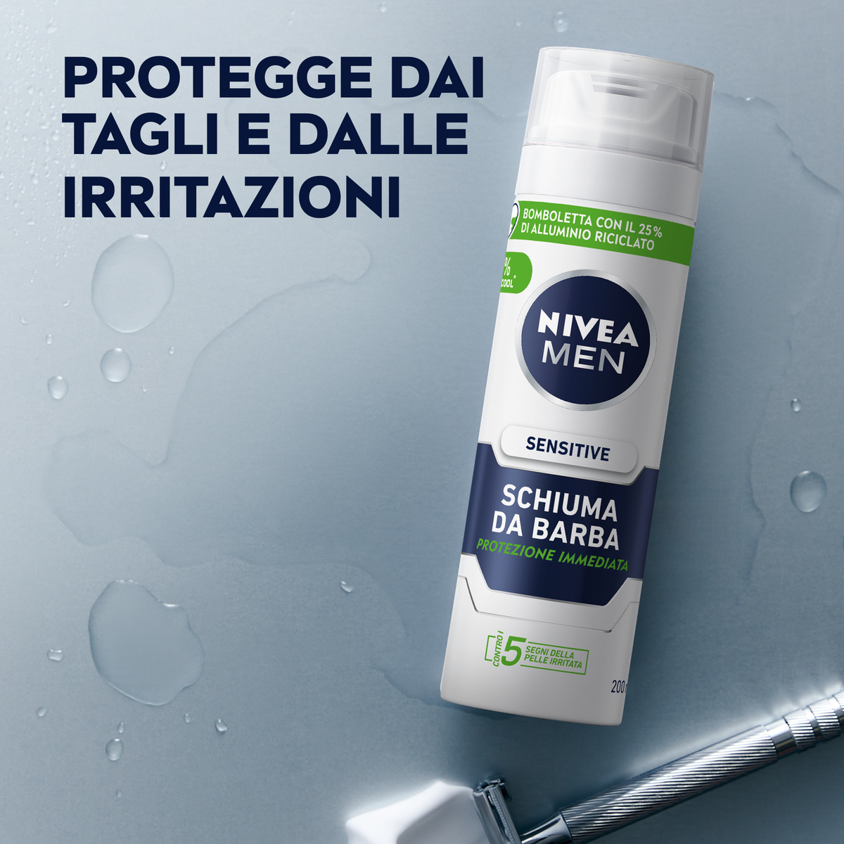 Nivea Men Sensitive Schiuma da Barba 200 ml, Schiuma per una rasatura delicata della pelle sensibile