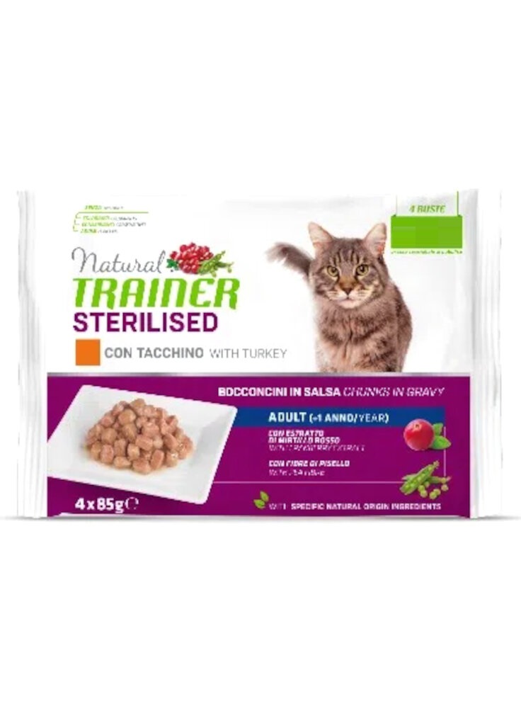 TRAINER NATURAL GATTO STERILISED GRAVY (IN SALSA) ADULT TACCHINO 4x85GR (bustina) MULTIPACK