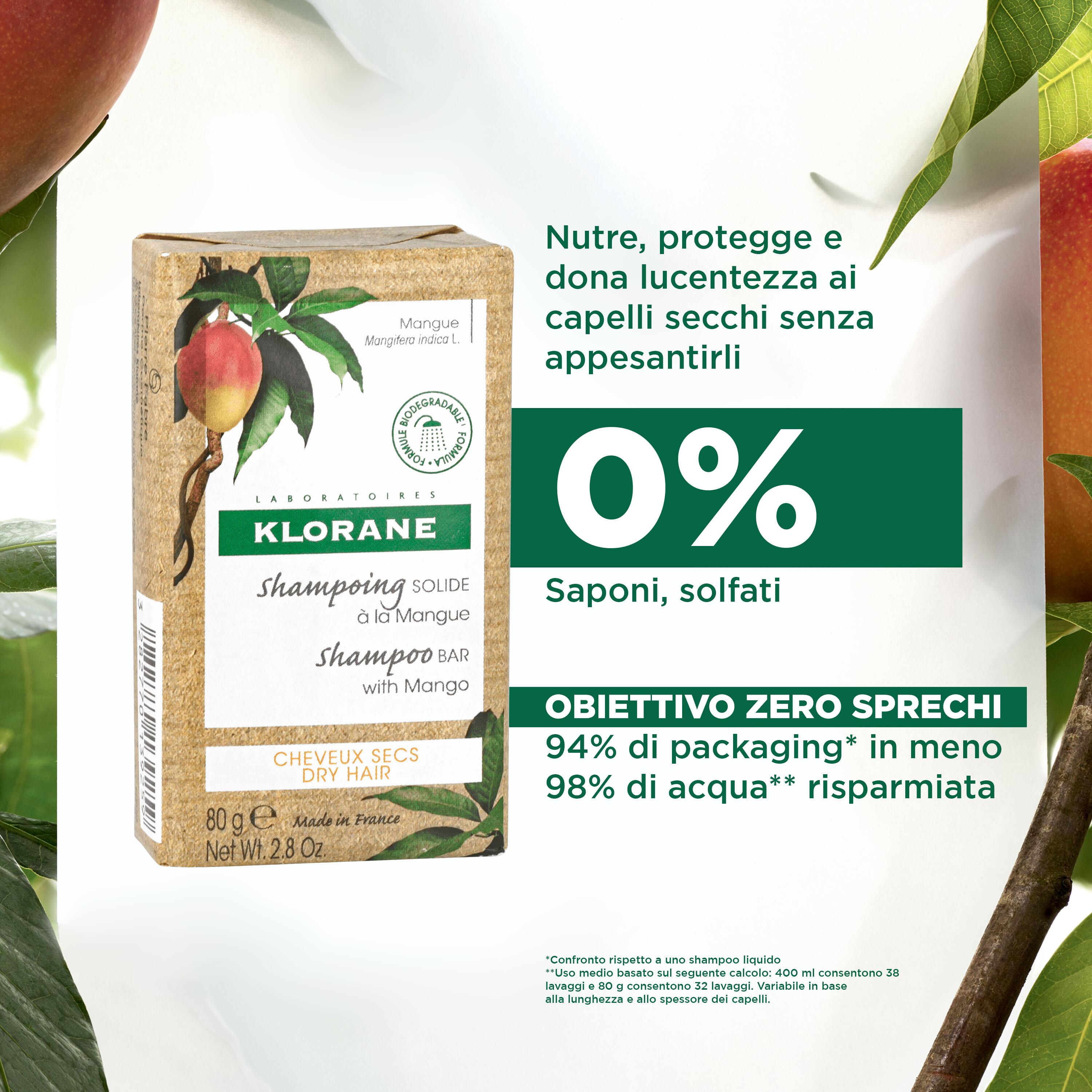 Klorane - Shampoo Solido Nutritivo Al Mango Per Capelli Secchi 80 g