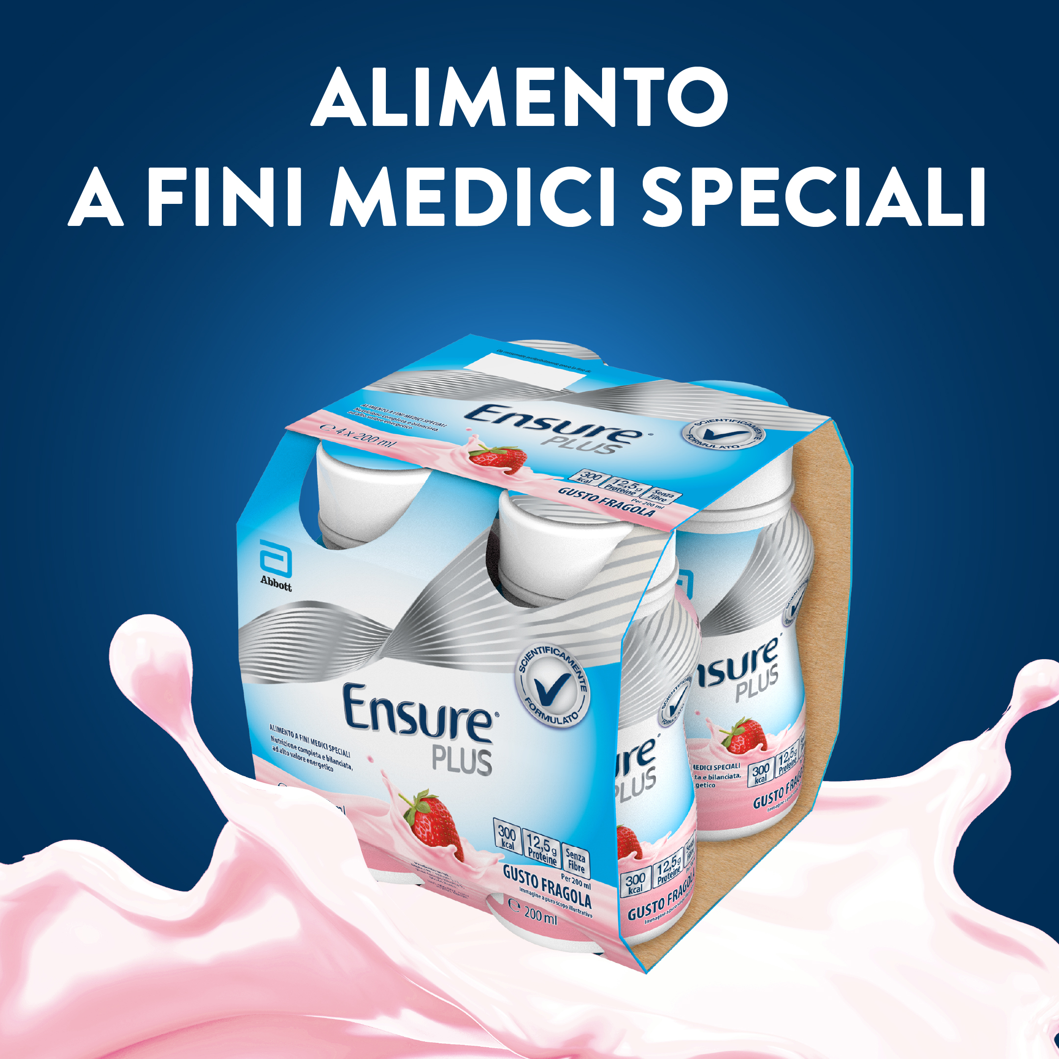 Ensure Plus Alimento a Fini Medici Speciali Ipercalorico Fragola 4x200ml