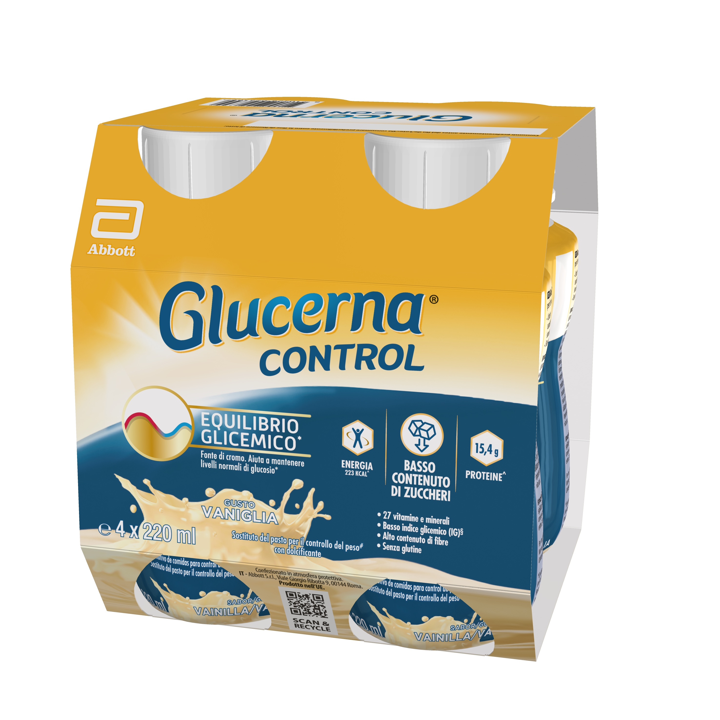 Glucerna Control, equilibrio glicemico, pasto sostitutivo per il controllo del peso, drink gusto vaniglia - 4x200ml