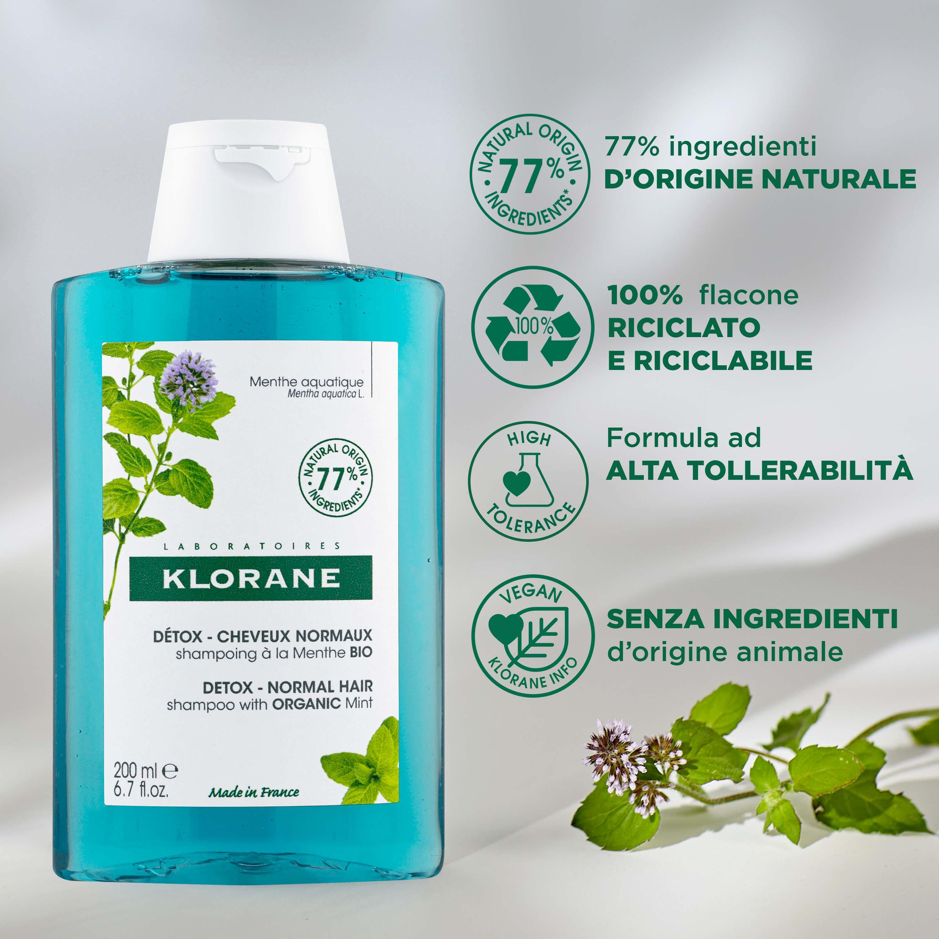 Klorane - Shampoo Rinfrescante & Anti-Inquinamento Alla Menta Bio Per Capelli Normali 200 ml