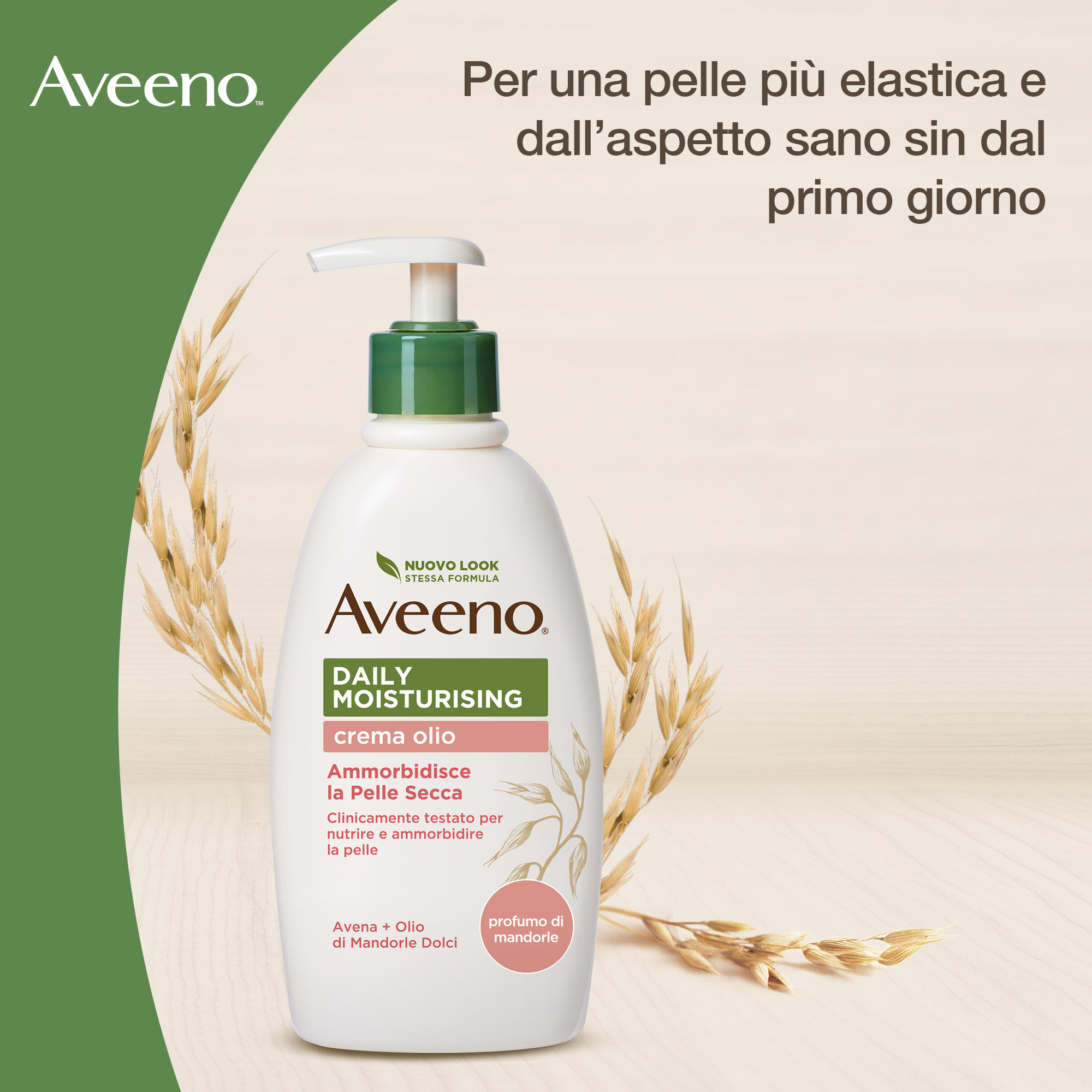 Aveeno Crema Olio Idratante Corpo Daily Moisturising con Olio di Mandorle Dolci, Protegge e Nutre la Pelle Secca, 300 ml, con Pump