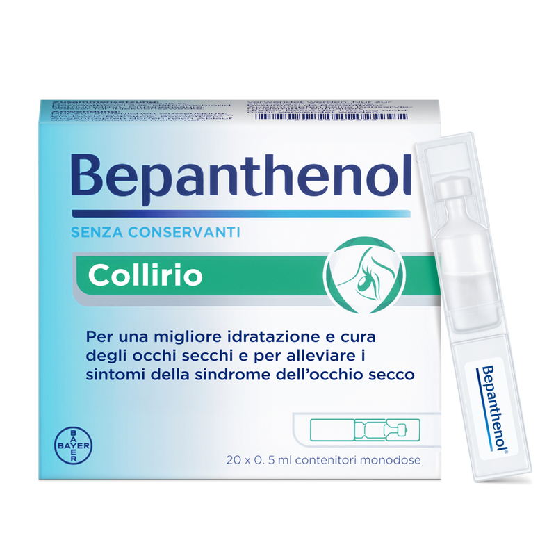 Bepanthenol Collirio 20 Fiale Da 0,5 ml - Trattamento Idratante Per Occhi Secchi