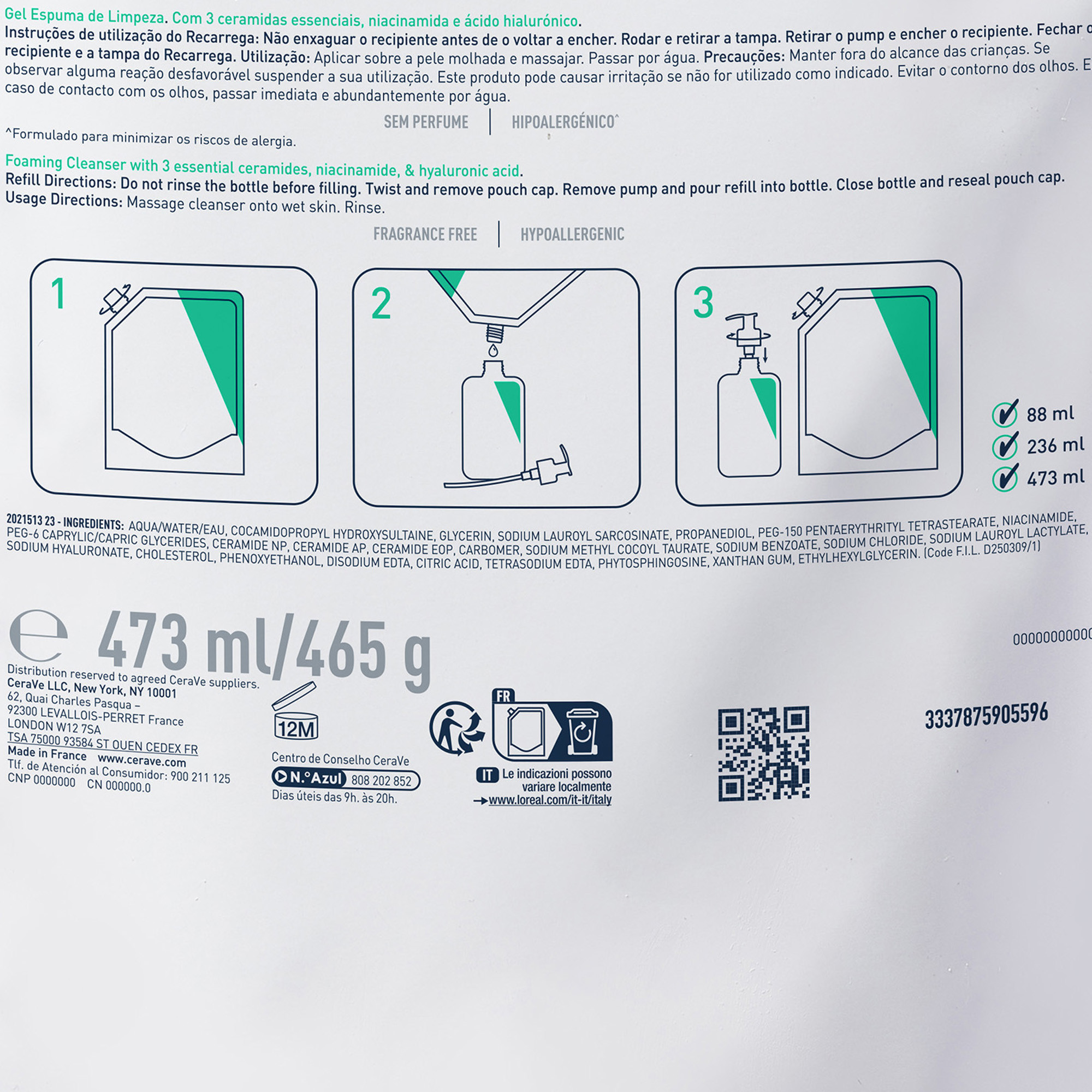 CERAVE REFILL SCHIUMA DETERGENTE 473ML