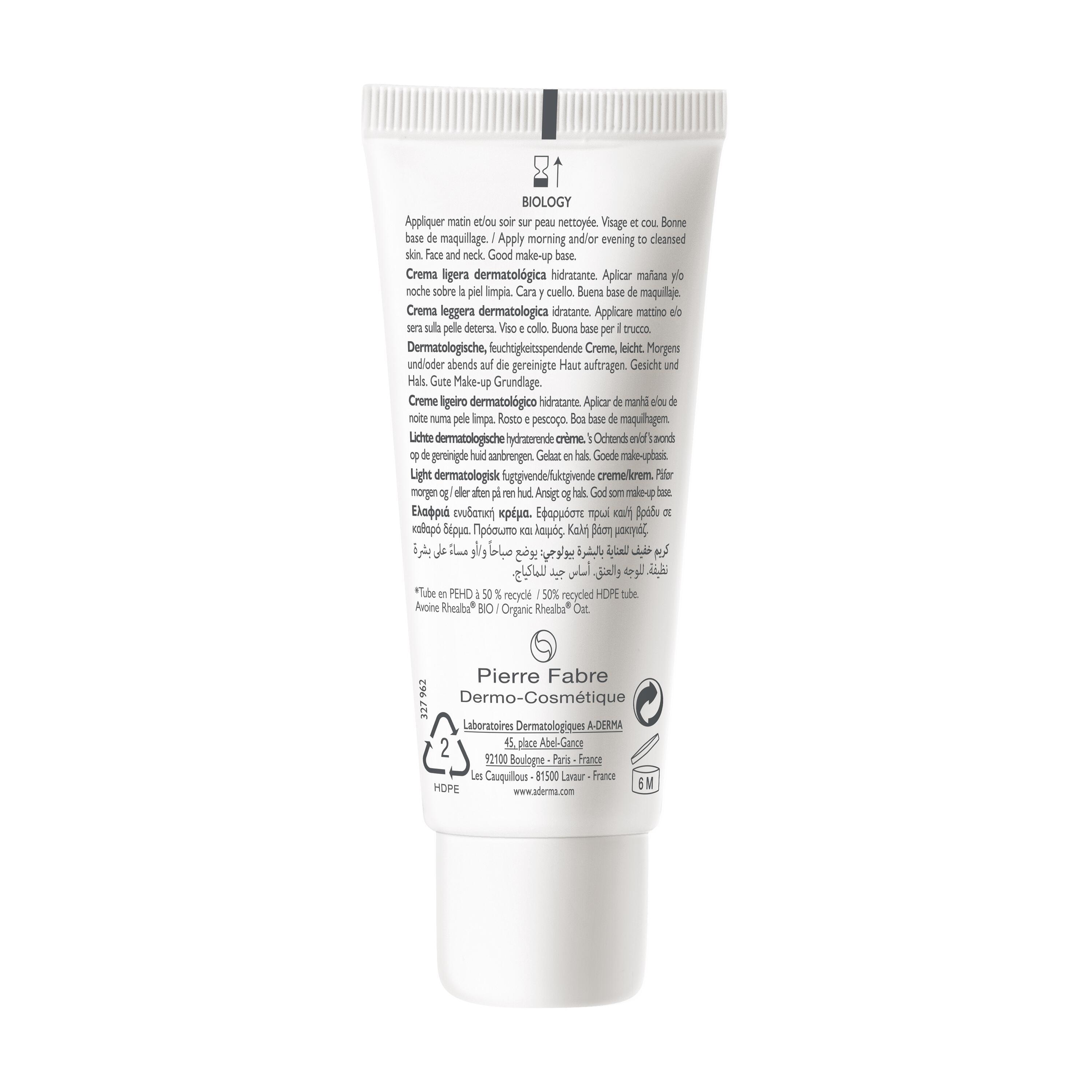 A-Derma Biology - Crema Leggera Dermatologica Idratante Per Pelle Normale E Mista 40 ml