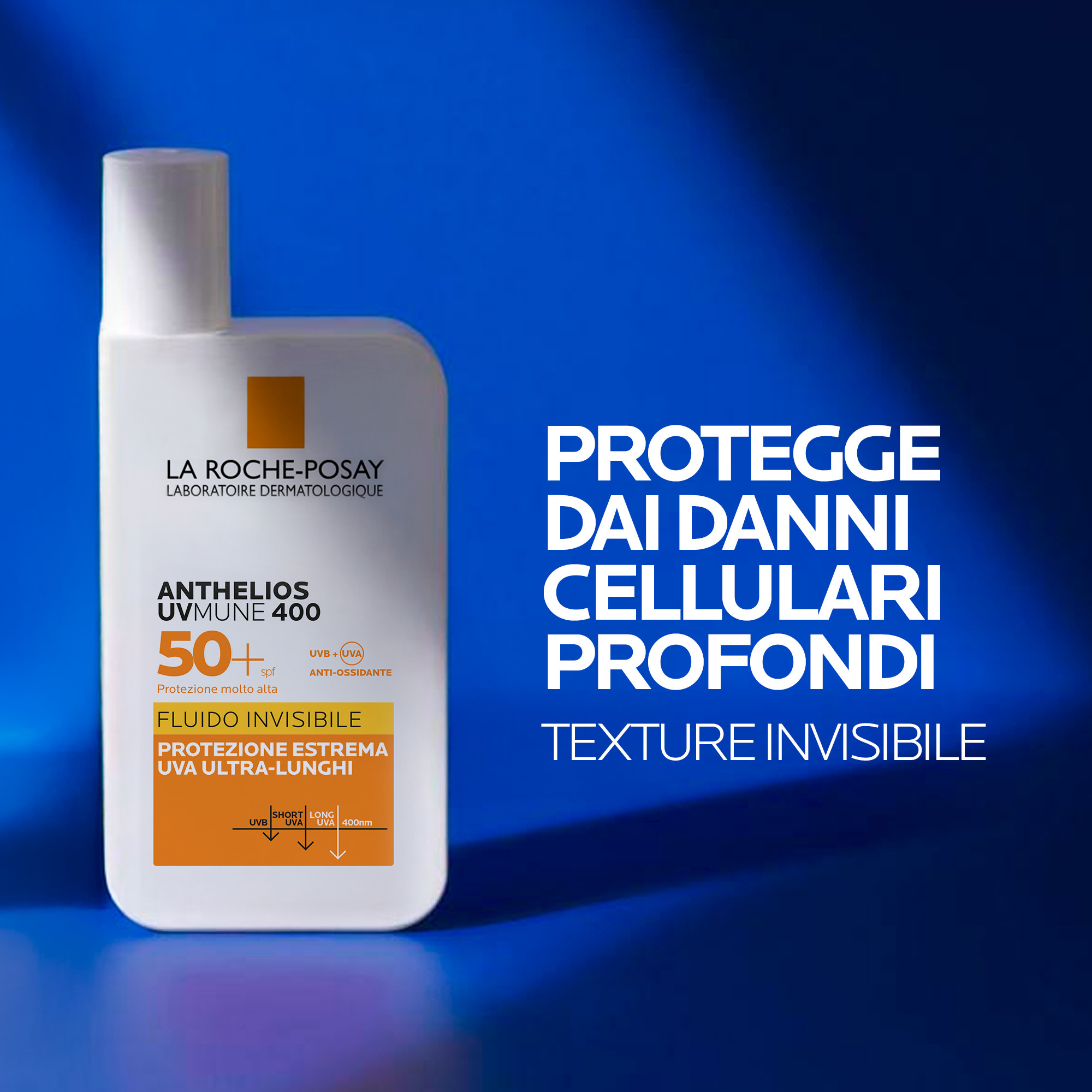 La Roche-Posay Anthelios UVMune 400 Fluido Invisibile SPF50+ 50 ml. Protezione contro i raggi UVA ultra-lunghi.