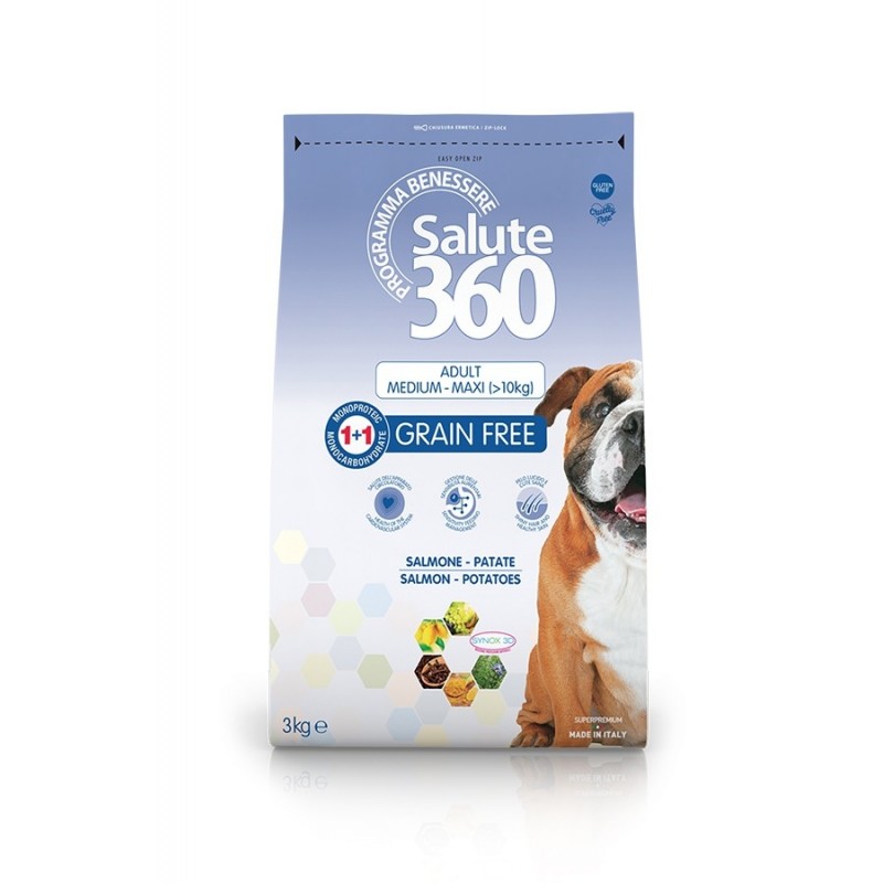 PET360 SALUTE360 CANE GRAIN FREE MEDIUM/MAXI ADULT SALMONE PATATE 3KG