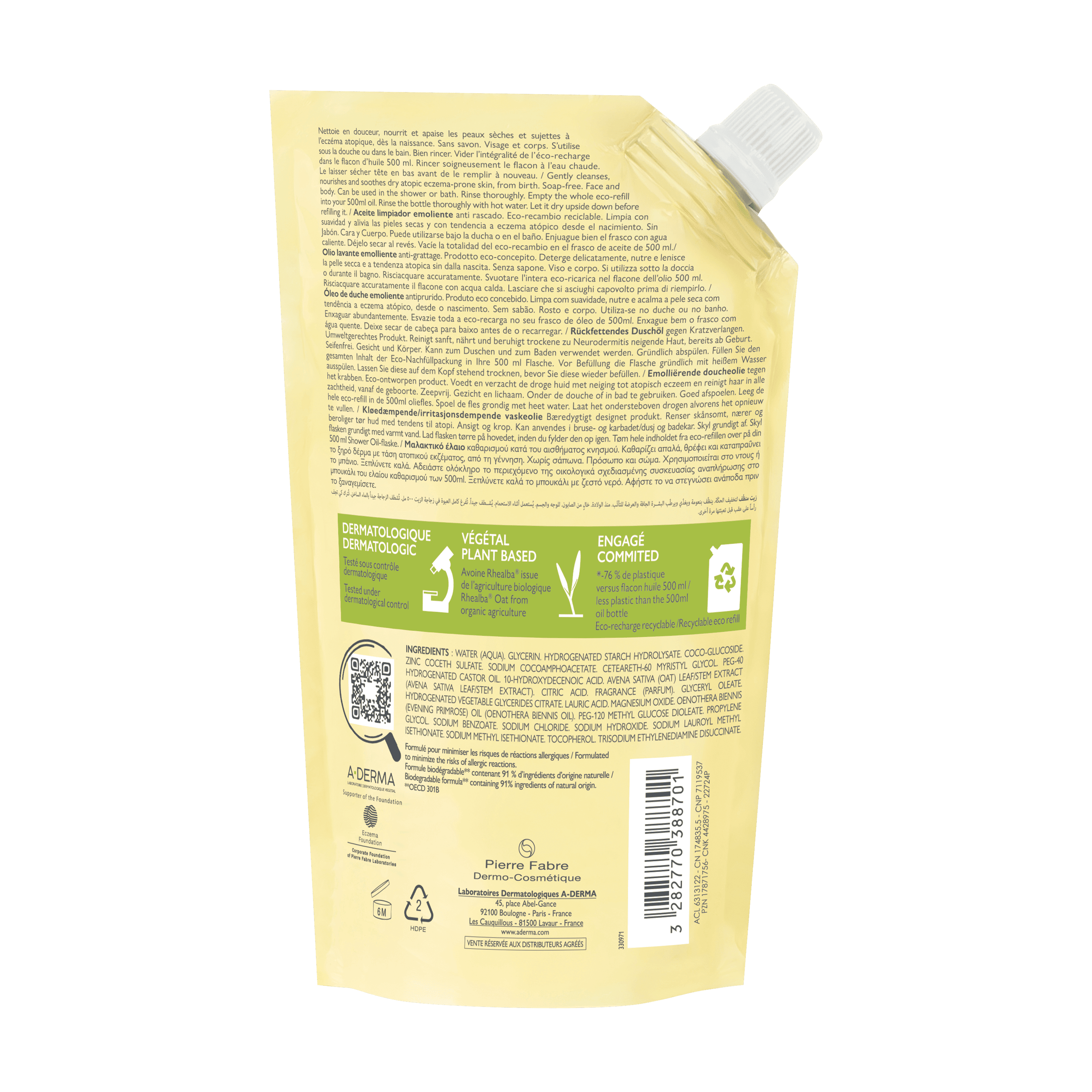A-DERMA EXOMEGA CONTROL Olio Lavante Emolliente 500 ML Ricarica A-DERMA EXOMEGA CONTROL Olio Lavante Emolliente 500 ML Ricarica